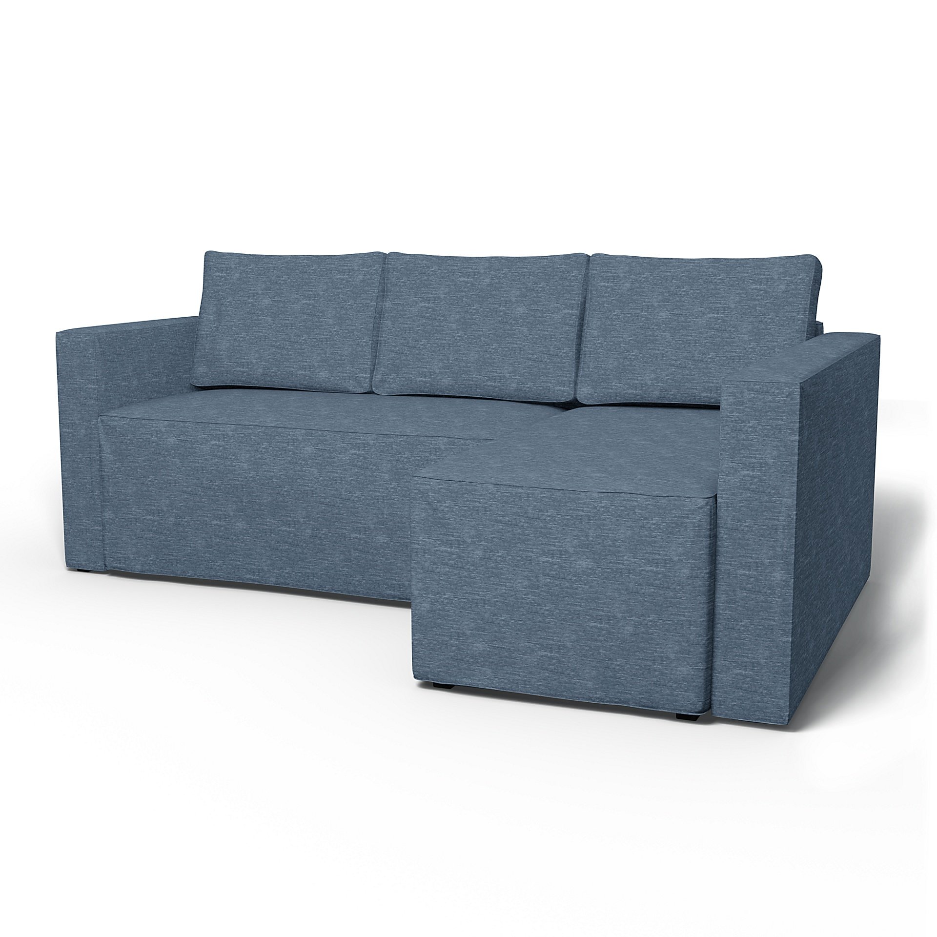 IKEA - Manstad Sofa Bed with Right Chaise Cover, Mineral Blue, Velvet - Bemz