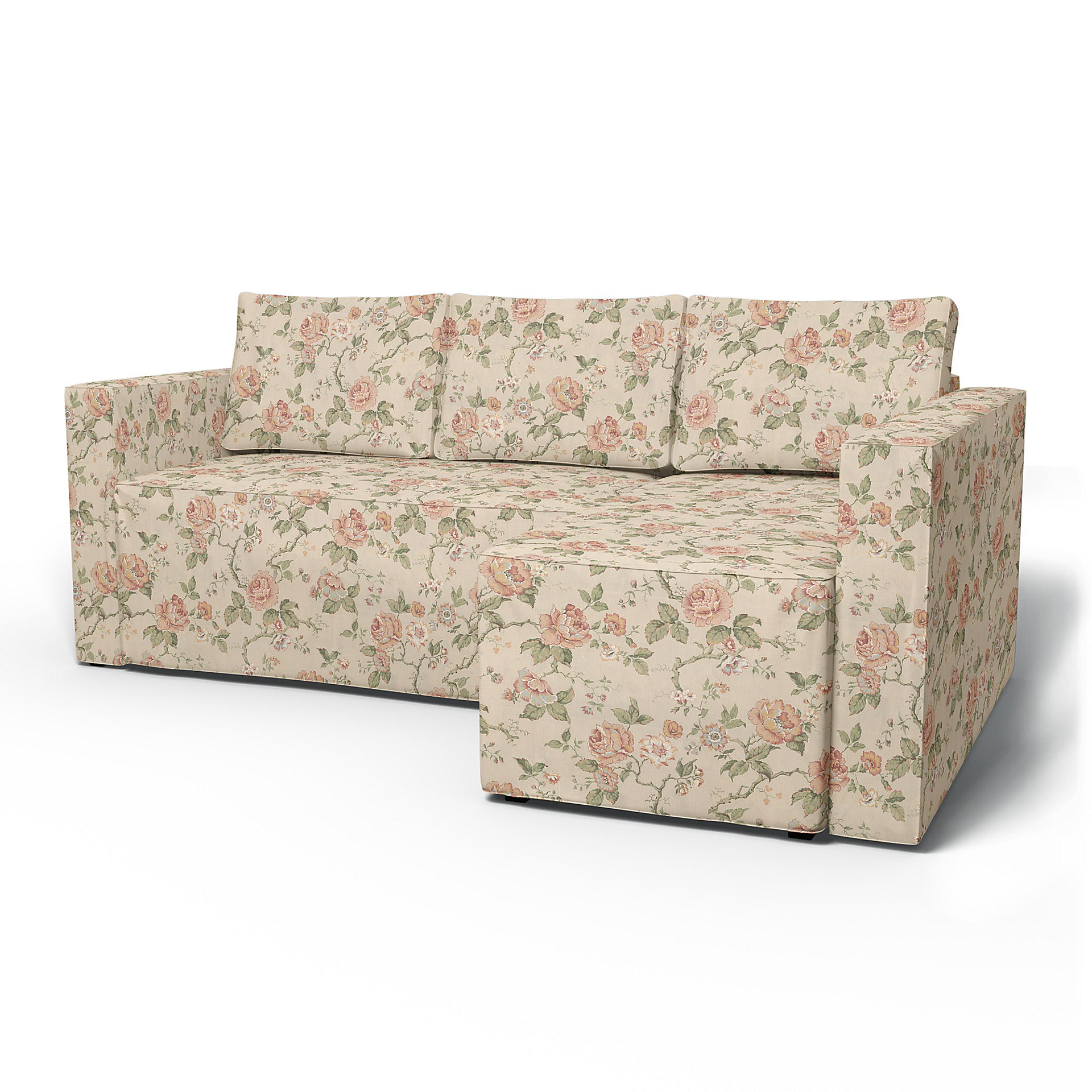 IKEA - Månstad Sofa Bed with Right Chaise Cover, Rosenträd Light, BEMZ x BORÅSTAPETER COLLECTION - Bemz
