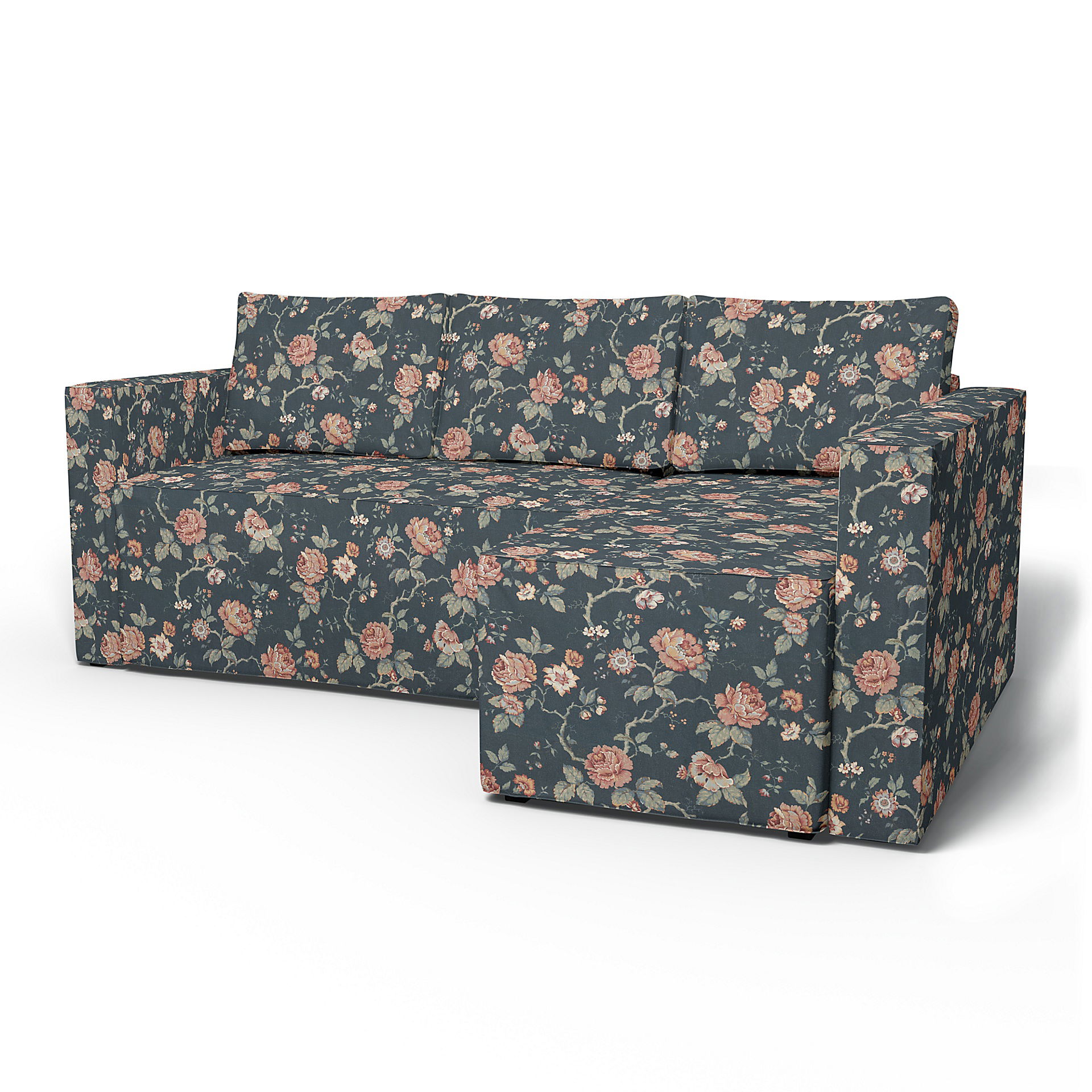 IKEA - Månstad Sofa Bed with Right Chaise Cover, Rosenträd Dark, BEMZ x BORÅSTAPETER COLLECTION - Bemz