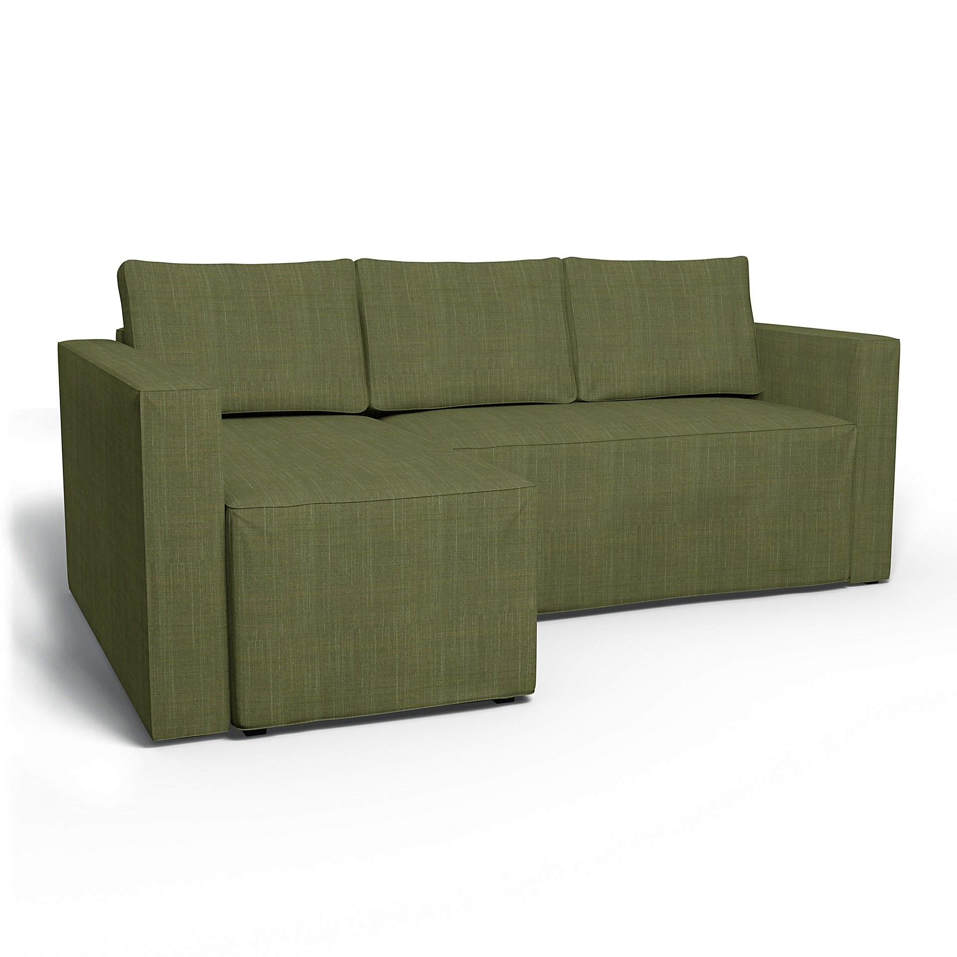 IKEA - Manstad Sofa Bed with Left Chaise Cover, Moss Green, Boucle & Texture - Bemz