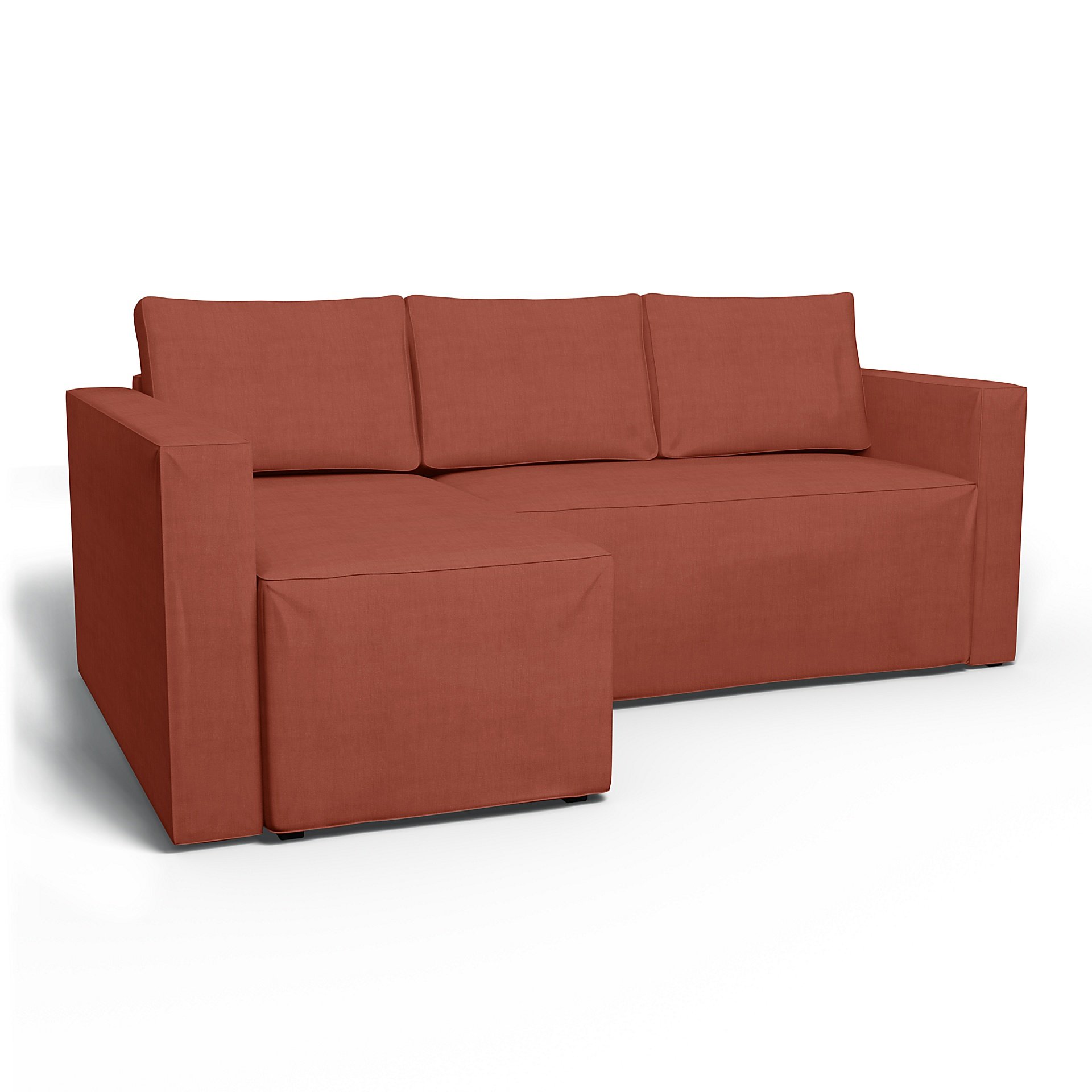 IKEA - Manstad Sofa Bed with Left Chaise Cover, Terracotta, Linen - Bemz