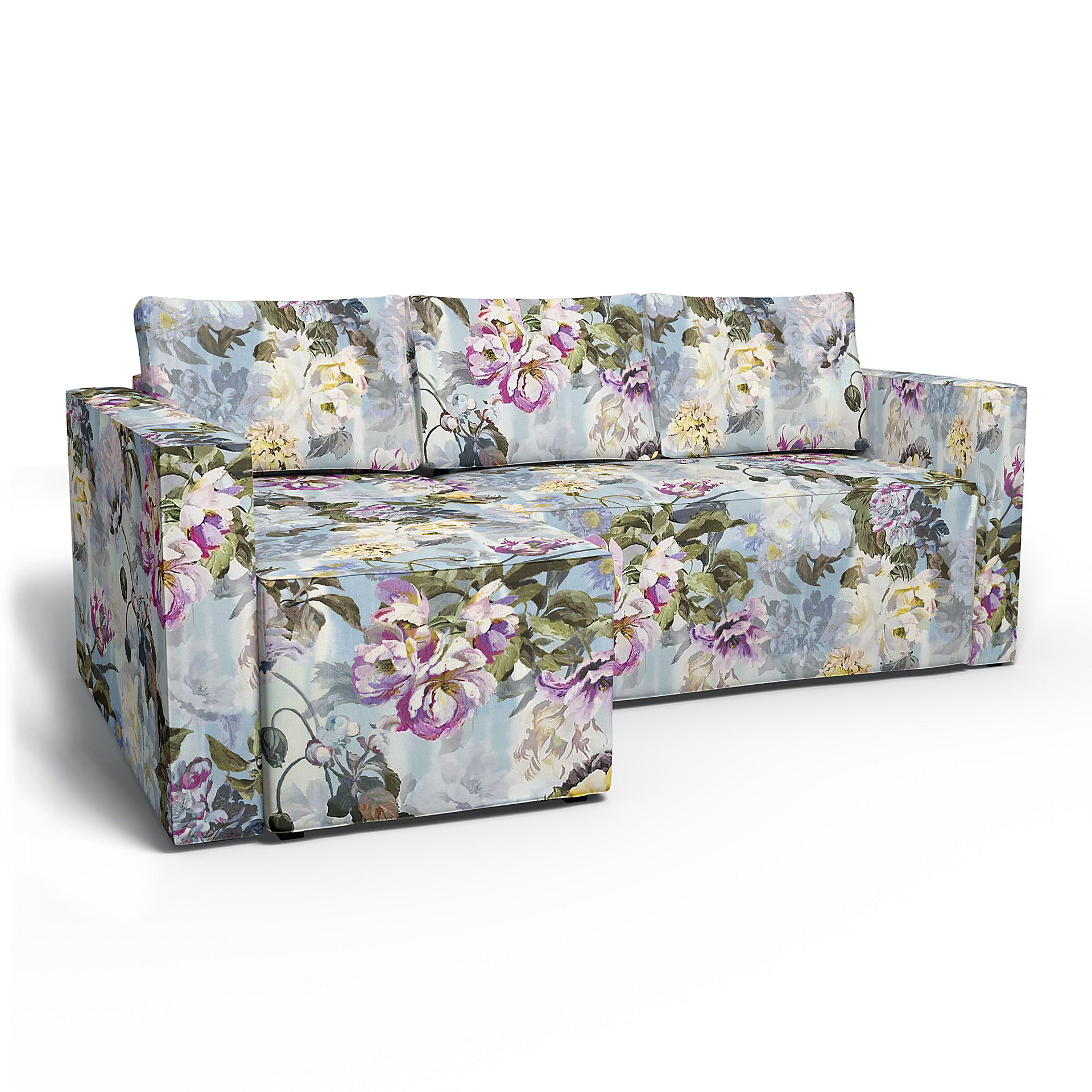 IKEA - Månstad Sofa Bed with Left Chaise Cover, Sky, Linen - Bemz