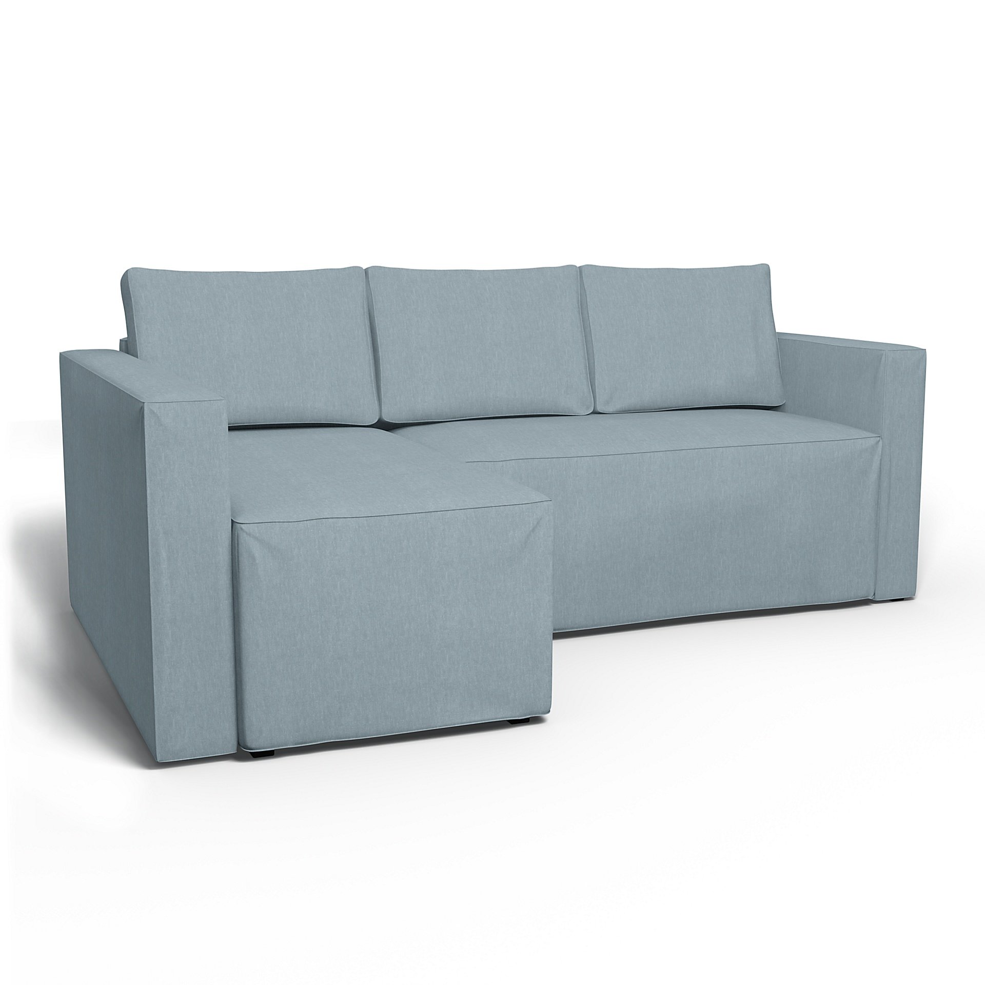 IKEA - Manstad Sofa Bed with Left Chaise Cover, Dusty Blue, Linen - Bemz