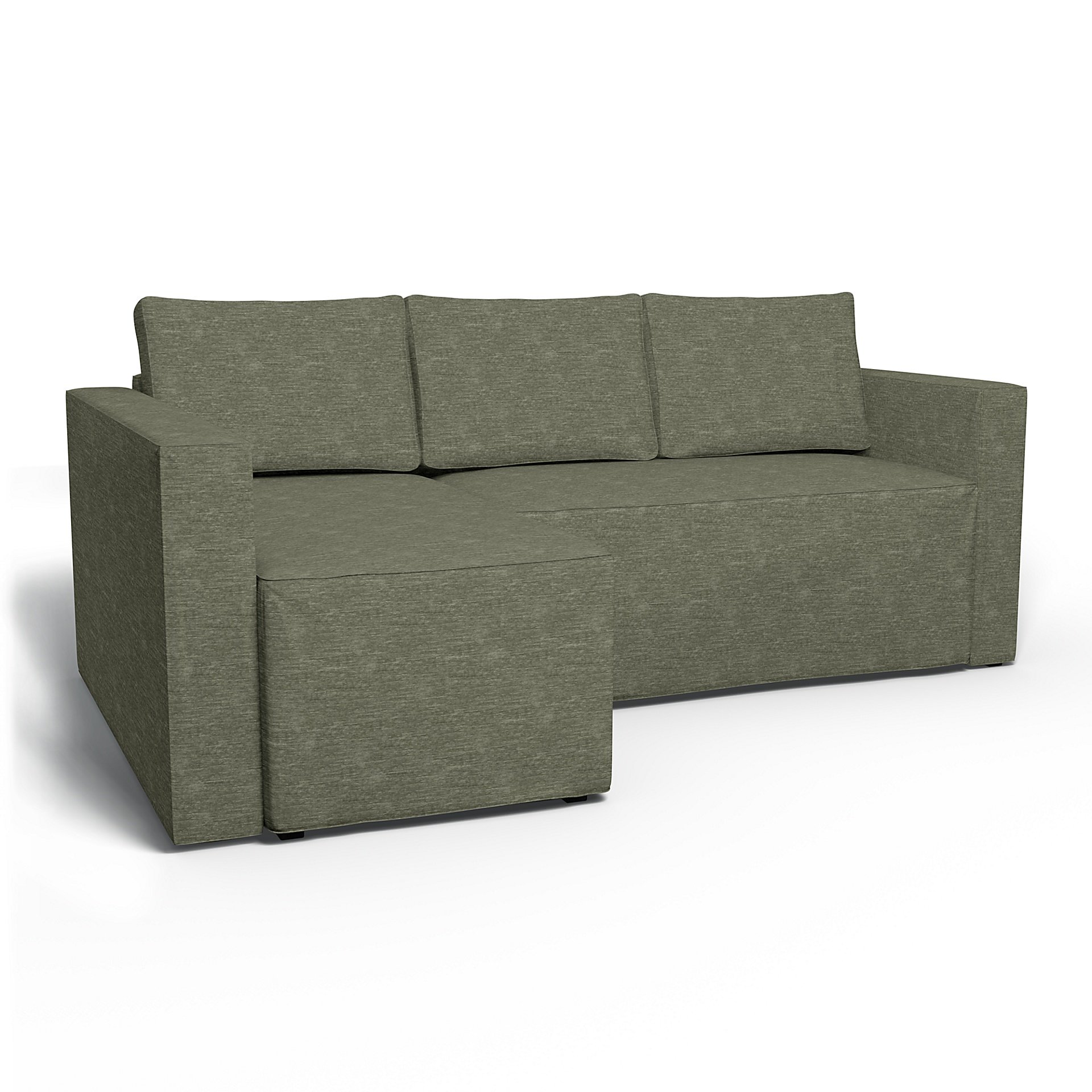 IKEA - Manstad Sofa Bed with Left Chaise Cover, Green Grey, Velvet - Bemz