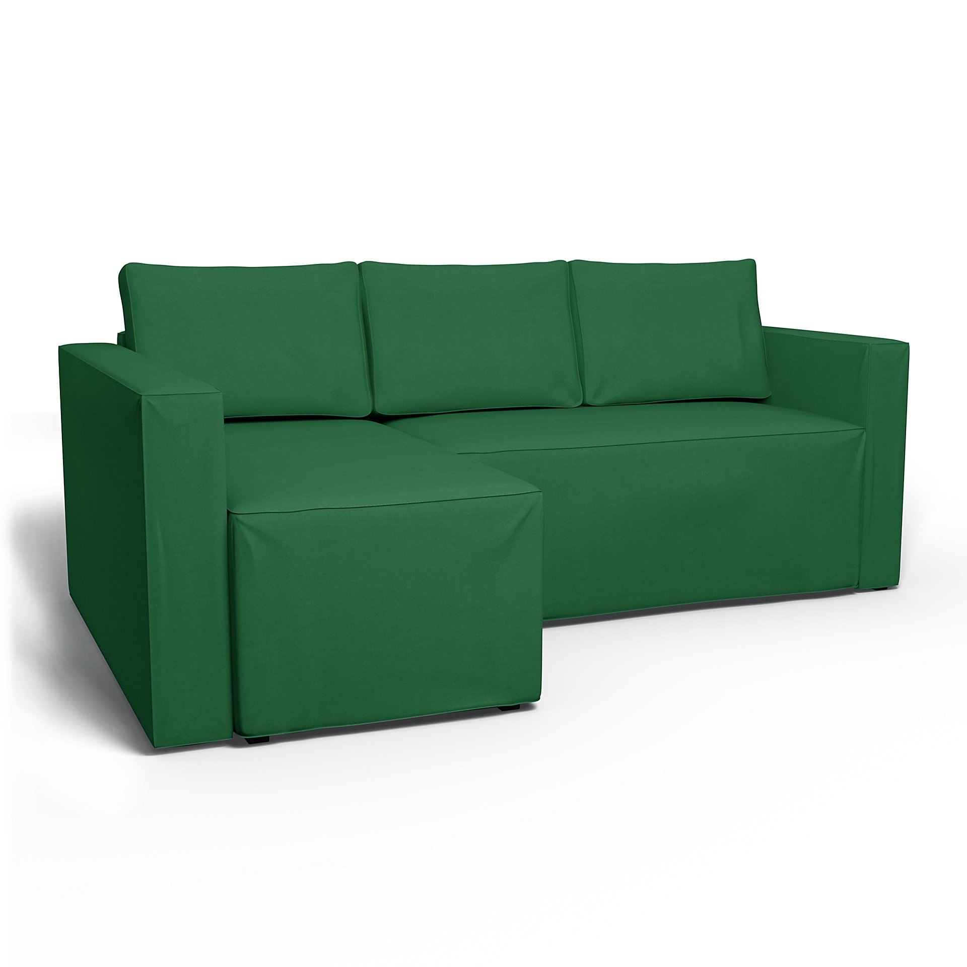 IKEA - Manstad Sofa Bed with Left Chaise Cover, Abundant Green, Velvet - Bemz