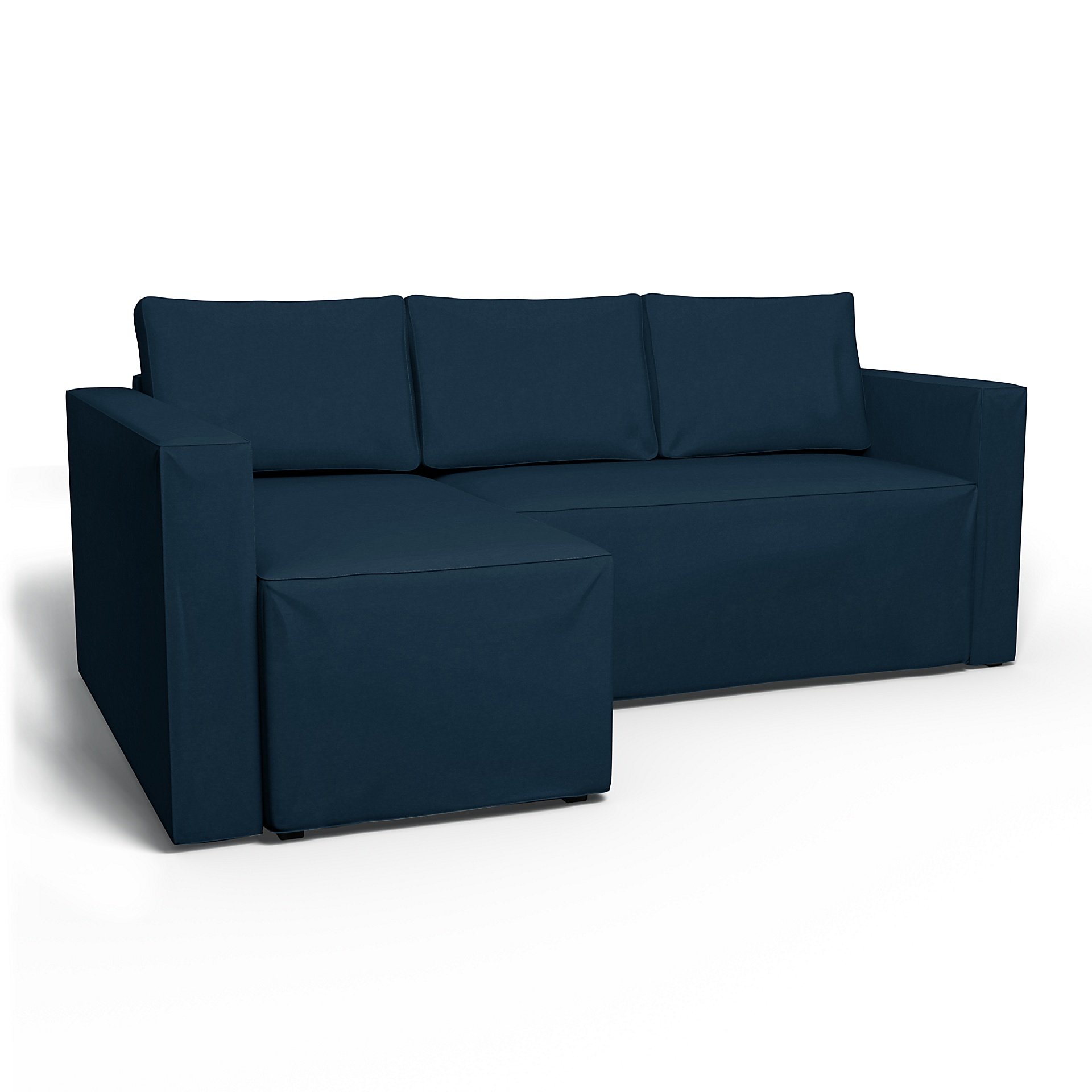 IKEA - Manstad Sofa Bed with Left Chaise Cover, Midnight, Velvet - Bemz