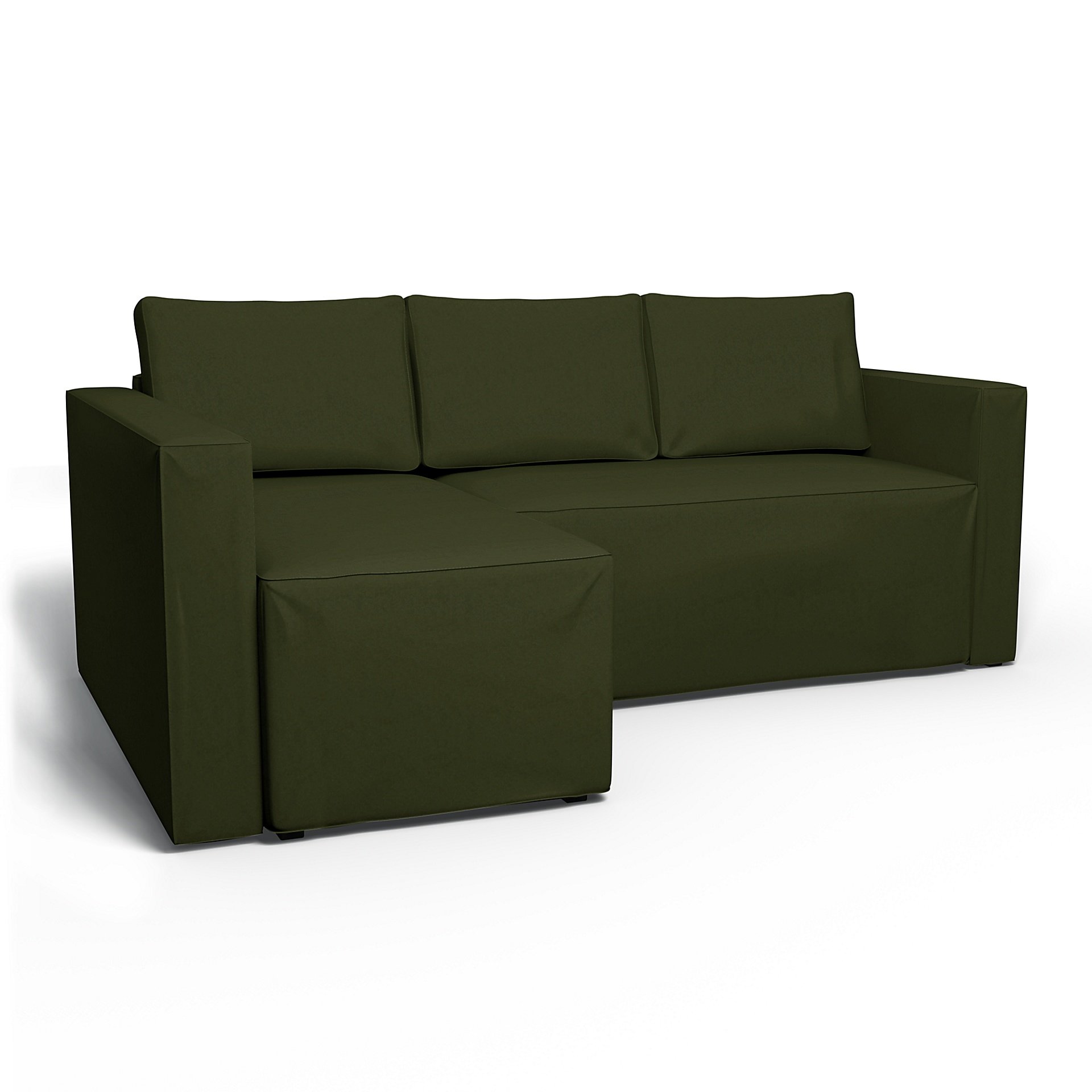 IKEA - Manstad Sofa Bed with Left Chaise Cover, Moss, Velvet - Bemz