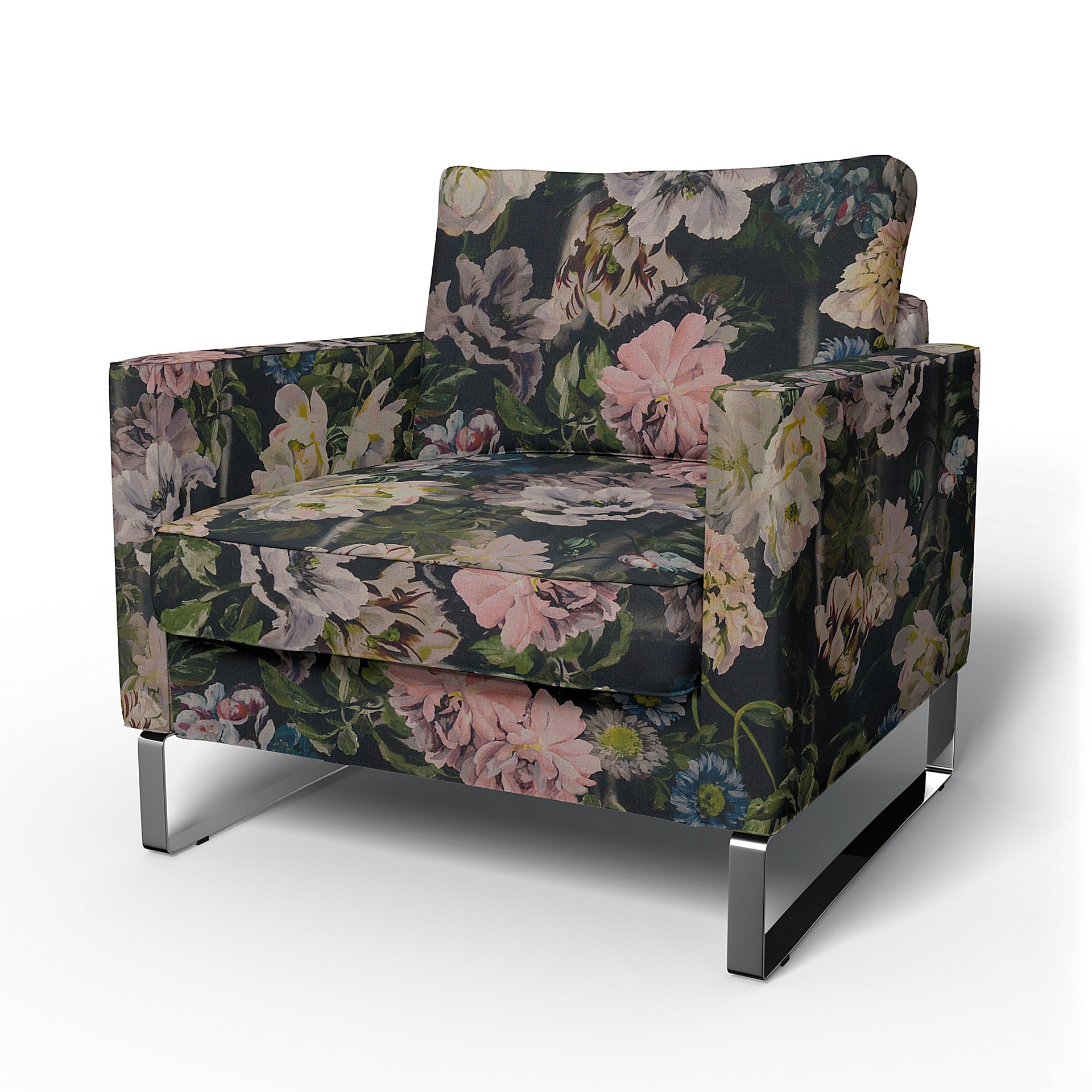 IKEA - Mellby Armchair Cover, Delft Flower - Graphite, Linen - Bemz