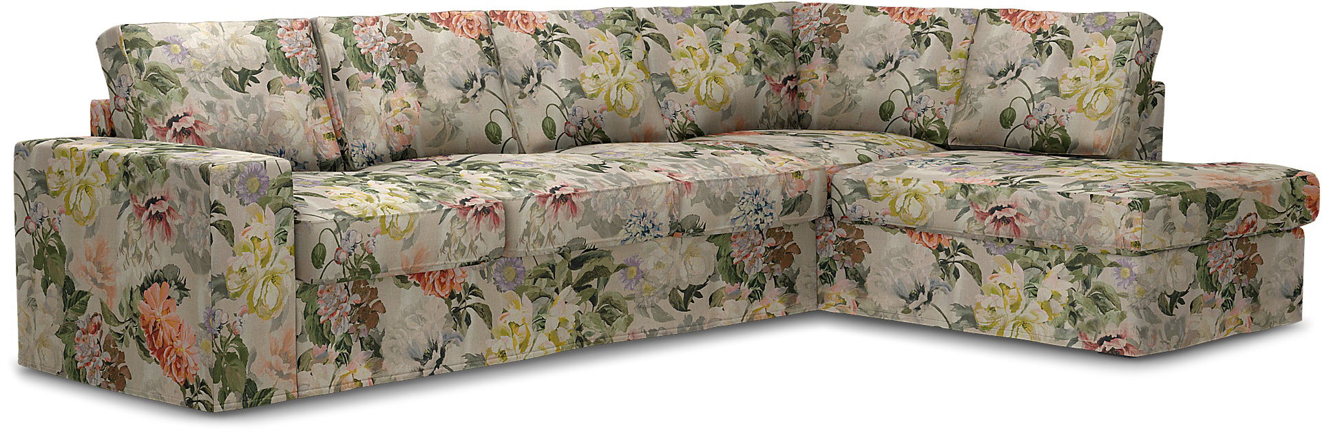 Överdrag till MIO Nevada 3-sits soffa med divan höger. Armstödstyp A, Delft Flower - Tuberose, Linne - Bemz