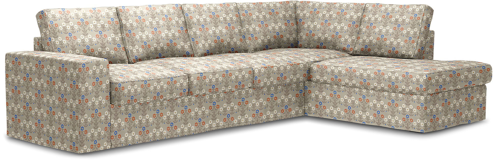 Överdrag till MIO Nevada 3-sits soffa med divan höger. Armstödstyp A, Sippor Blue/Orange, BEMZ x BORÅSTAPETER COLLECTION - Bemz