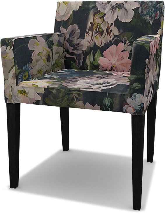 IKEA - Nils Dining Chair with Armrests Cover, Delft Flower - Graphite, Linen - Bemz