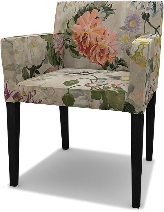 IKEA - Nils Dining Chair with Armrests Cover, Delft Flower - Tuberose, Linen - Bemz