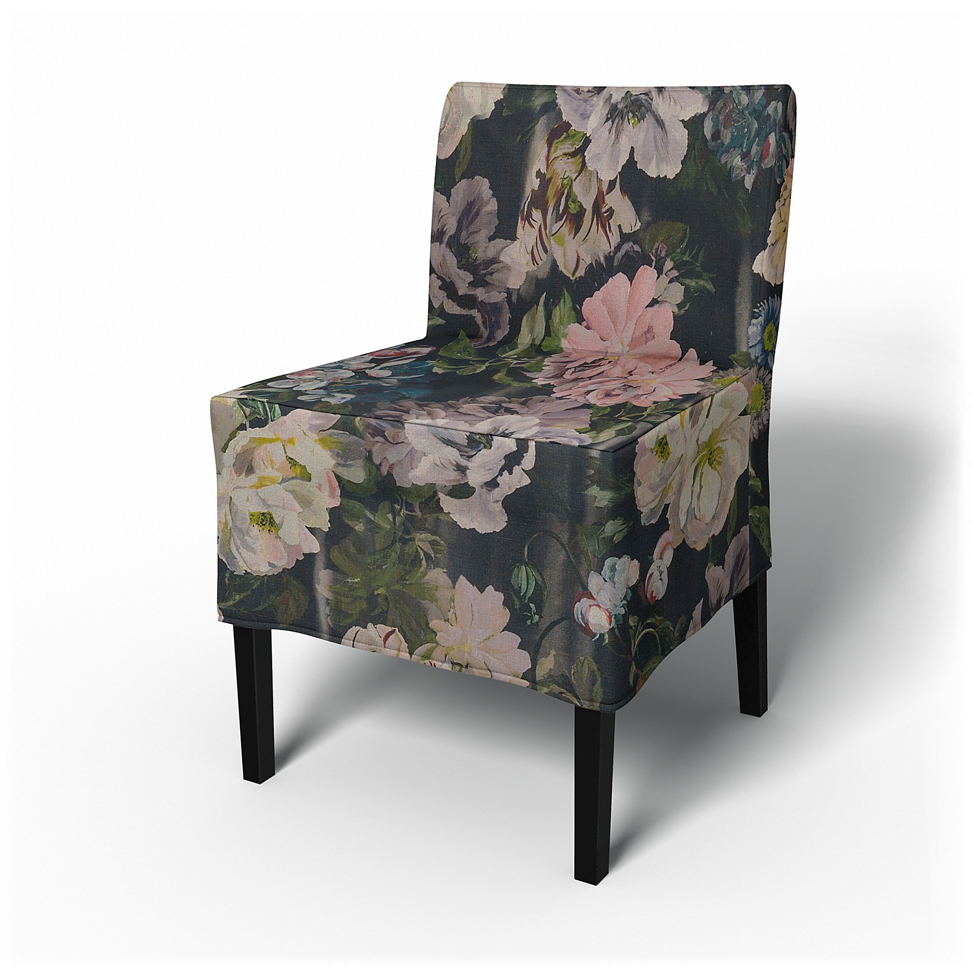IKEA - Nils Dining Chair Cover, Delft Flower - Graphite, Linen - Bemz