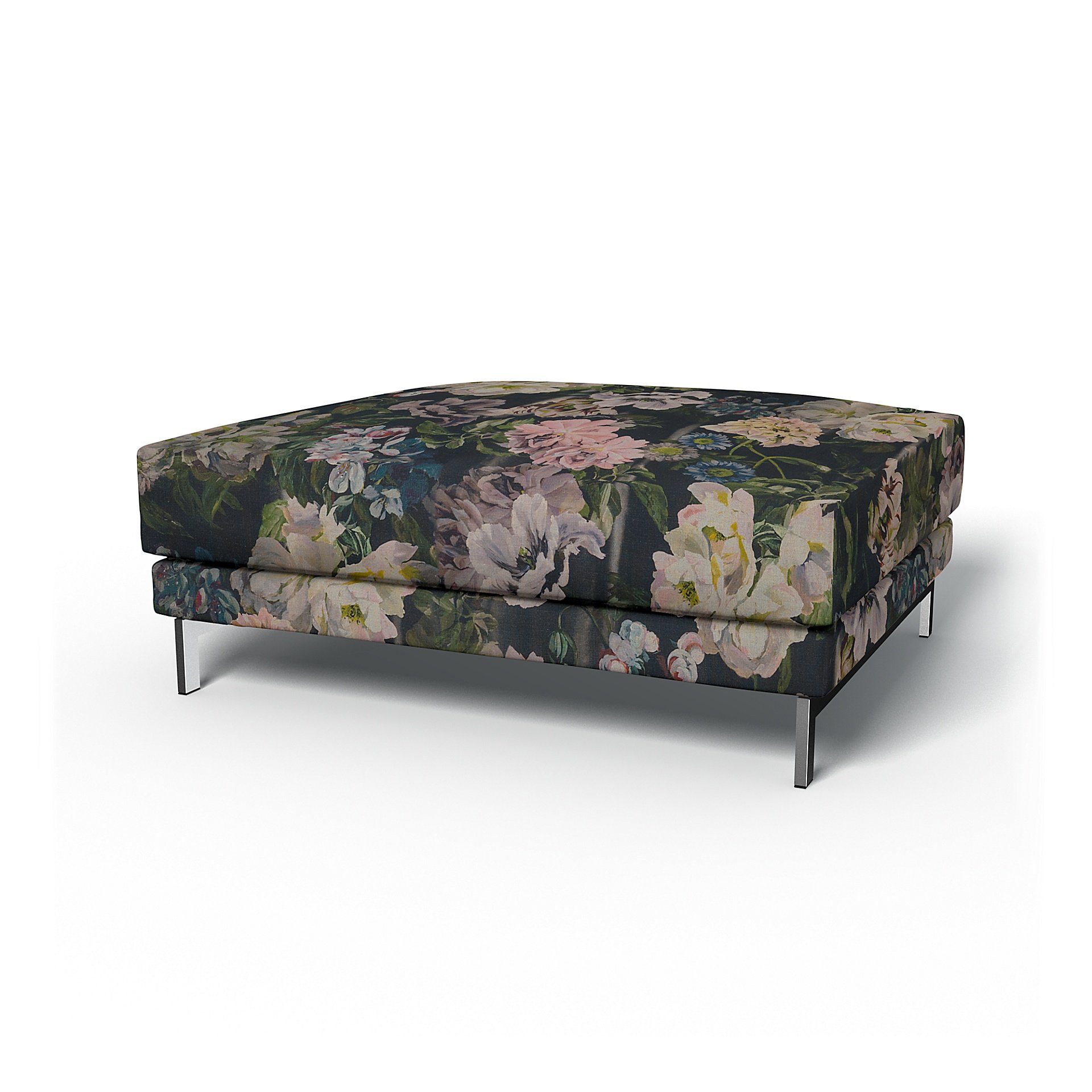 IKEA - Nockeby Footstool Cover, Delft Flower - Graphite, Linen - Bemz