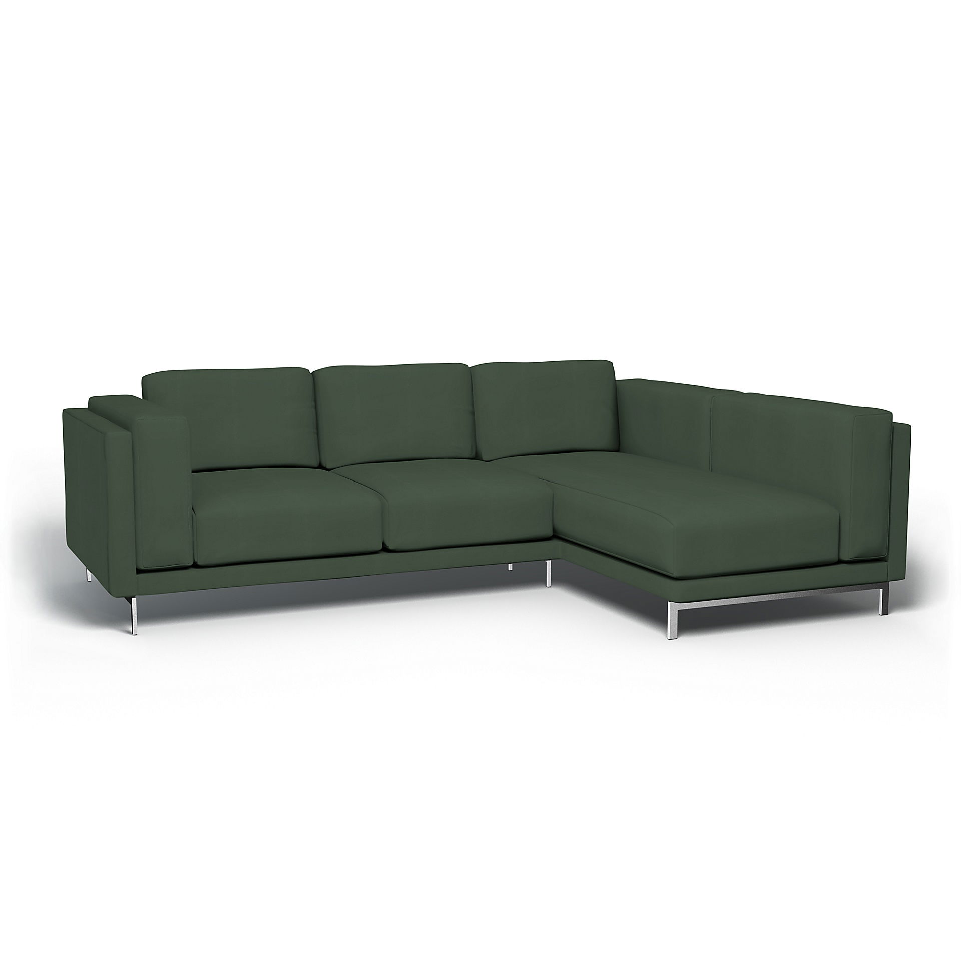IKEA - Överdrag till Nockeby 3-sitssoffa med höger schäslong, Thyme, Bomull - Bemz