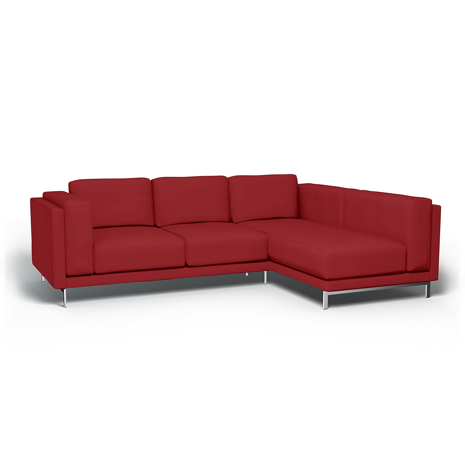 IKEA - Nockeby 3 Seat Sofa with Right Chaise Cover, Scarlet Red, Cotton - Bemz