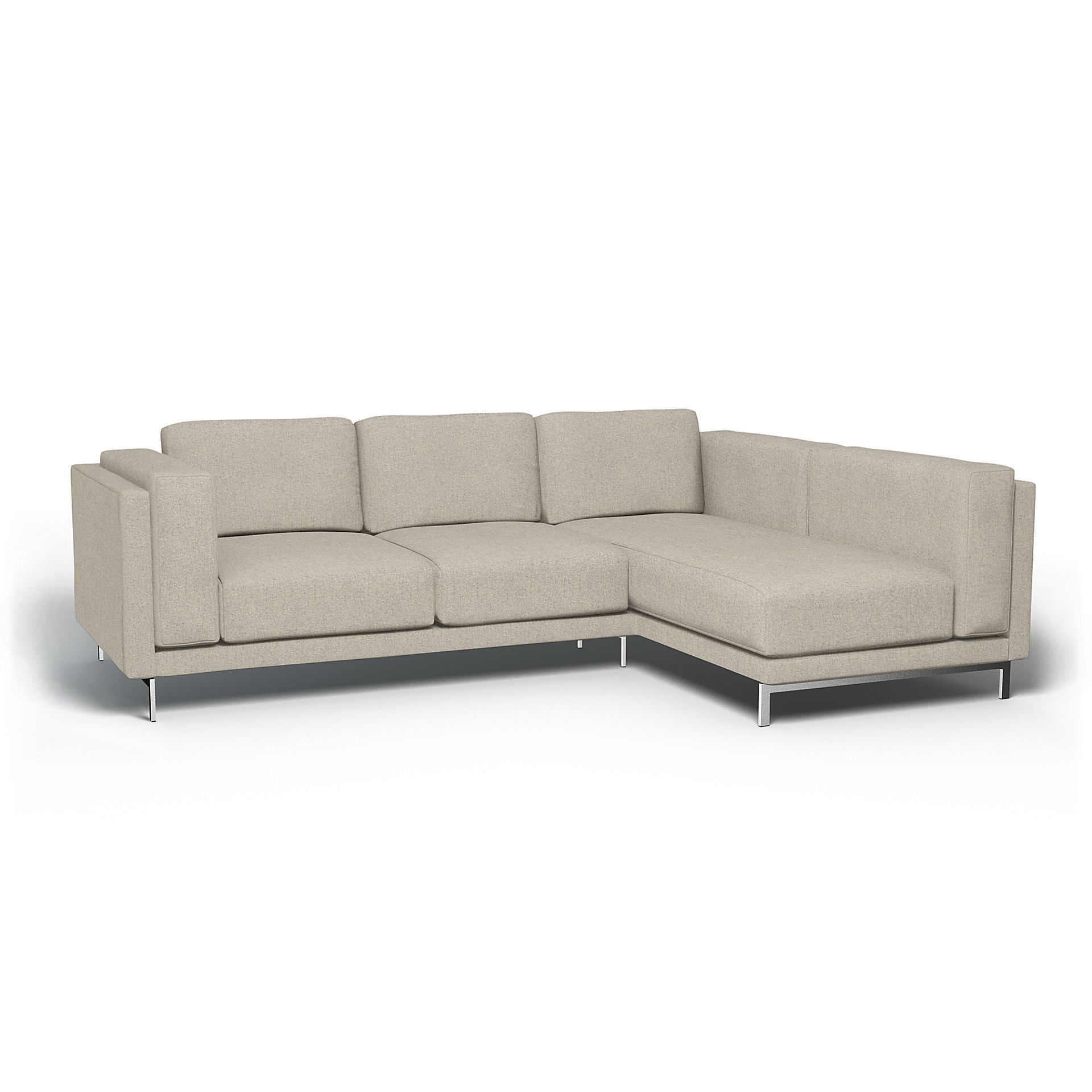 IKEA - Överdrag till Nockeby 3-sitssoffa med höger schäslong, Silver Grey, Bomull - Bemz