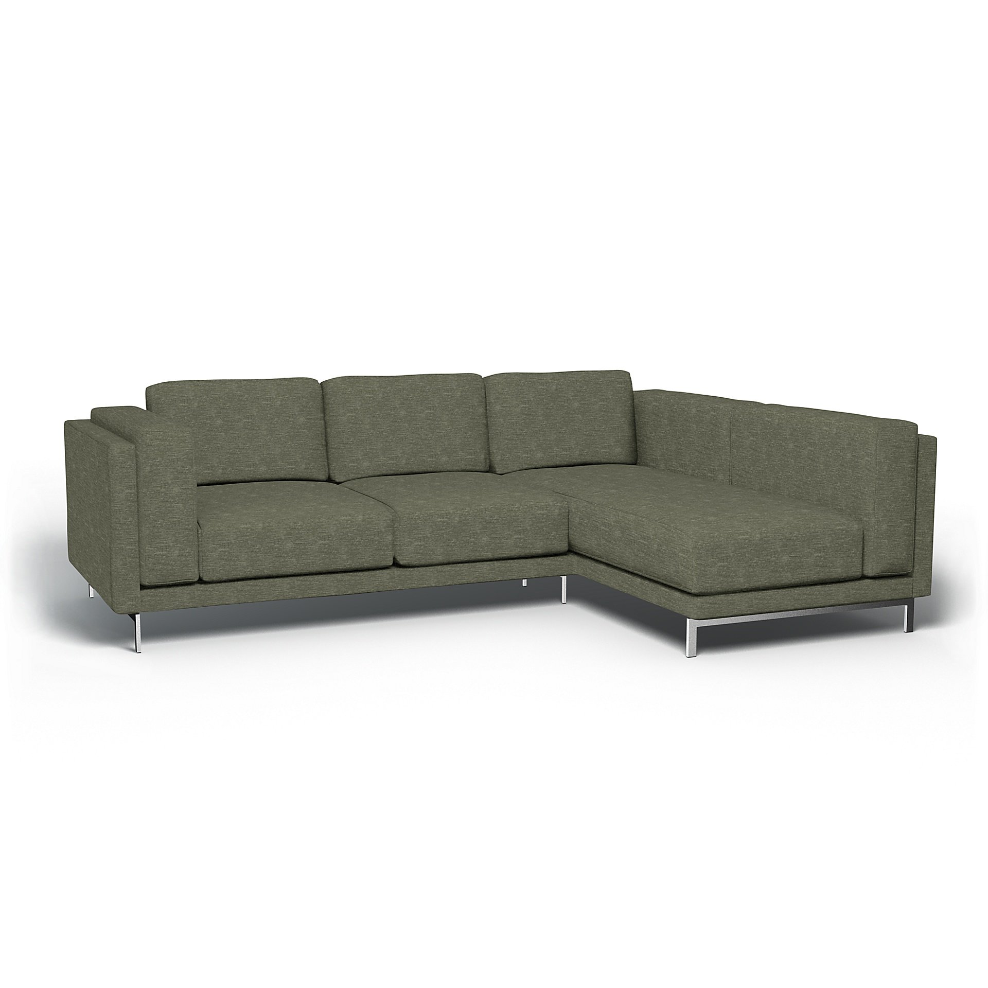 IKEA - Nockeby 3 Seat Sofa with Right Chaise Cover, Green Grey, Velvet - Bemz