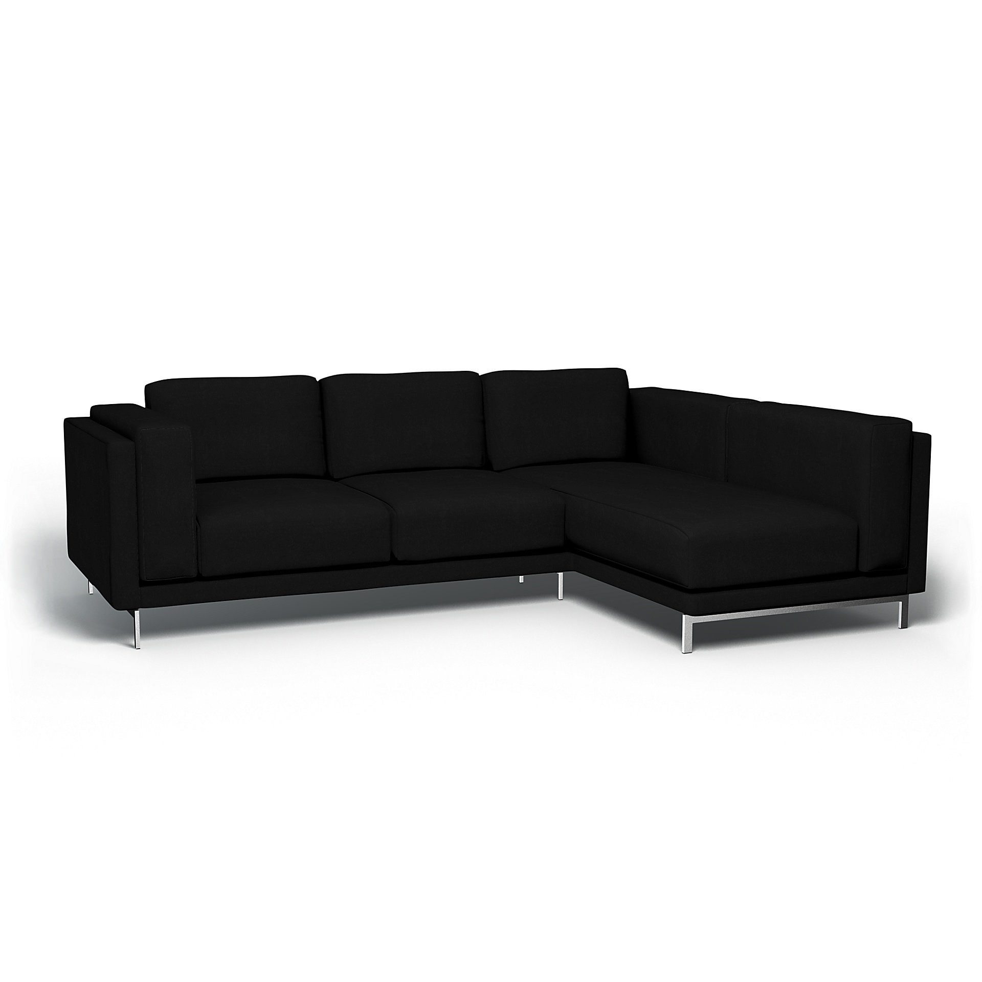 IKEA - Nockeby 3 Seat Sofa with Right Chaise Cover, Black, Velvet - Bemz
