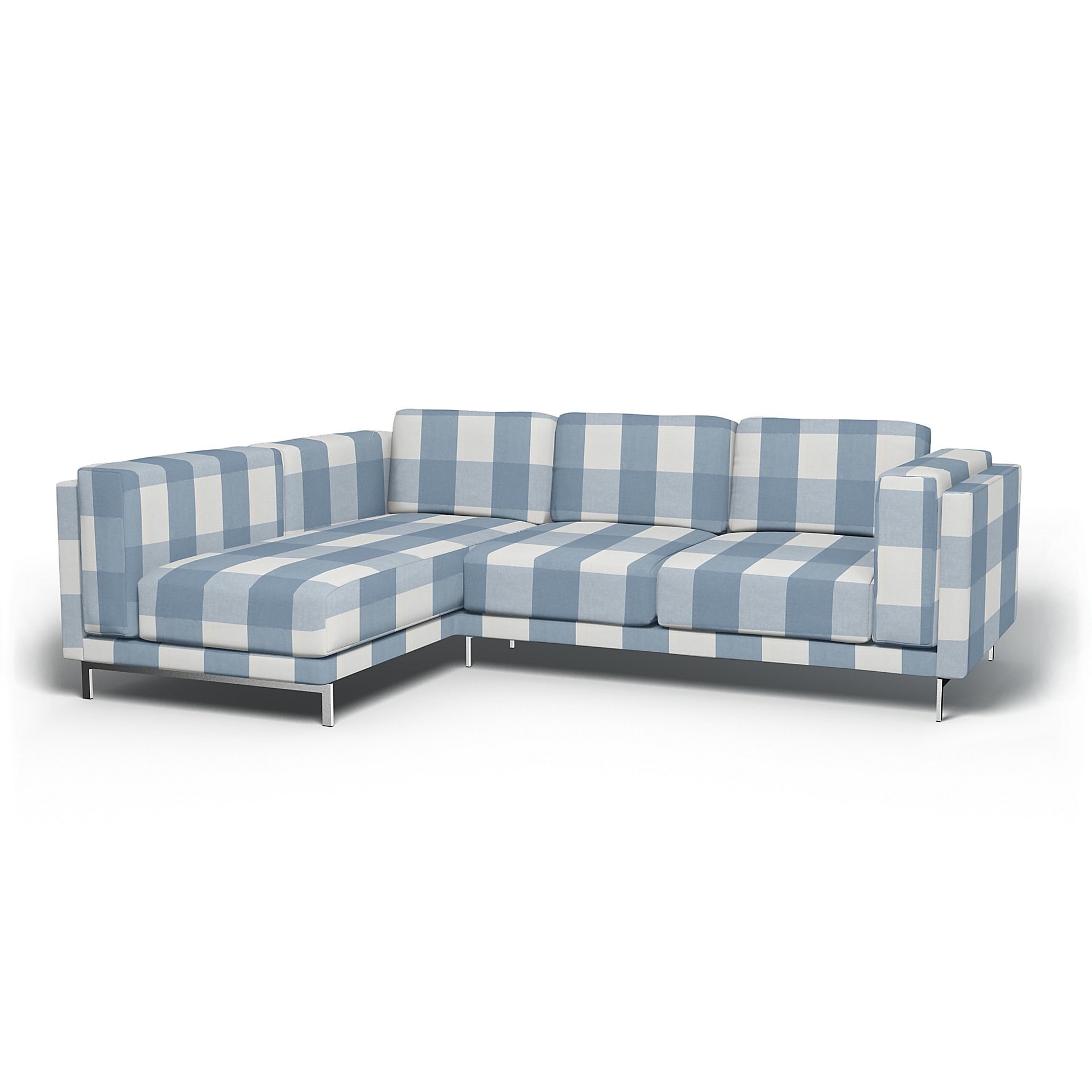 IKEA - Nockeby 3 Seater Sofa with Left Chaise Cover, Sky Blue, Linen - Bemz