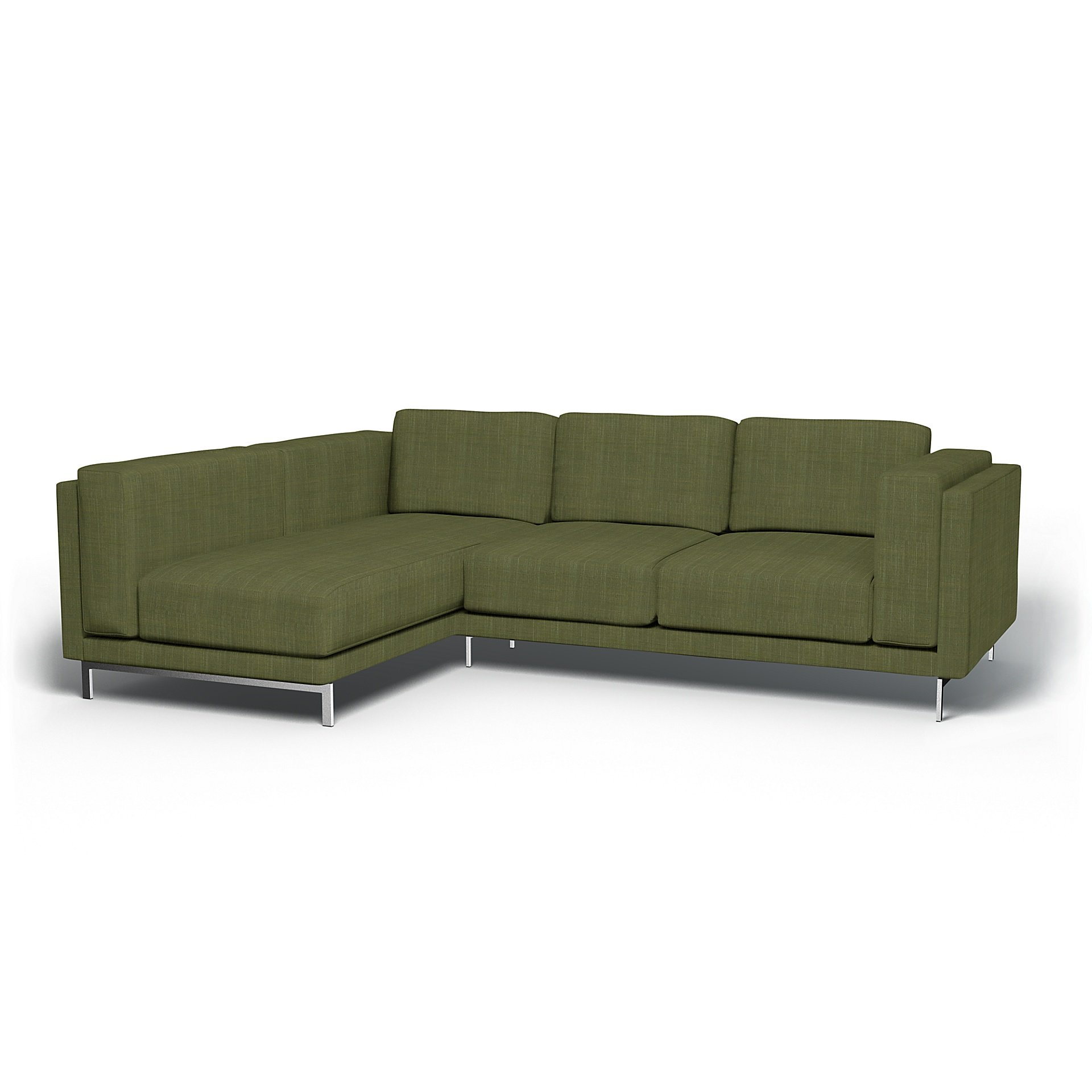 IKEA - Nockeby 3 Seater Sofa with Left Chaise Cover, Moss Green, Boucle & Texture - Bemz