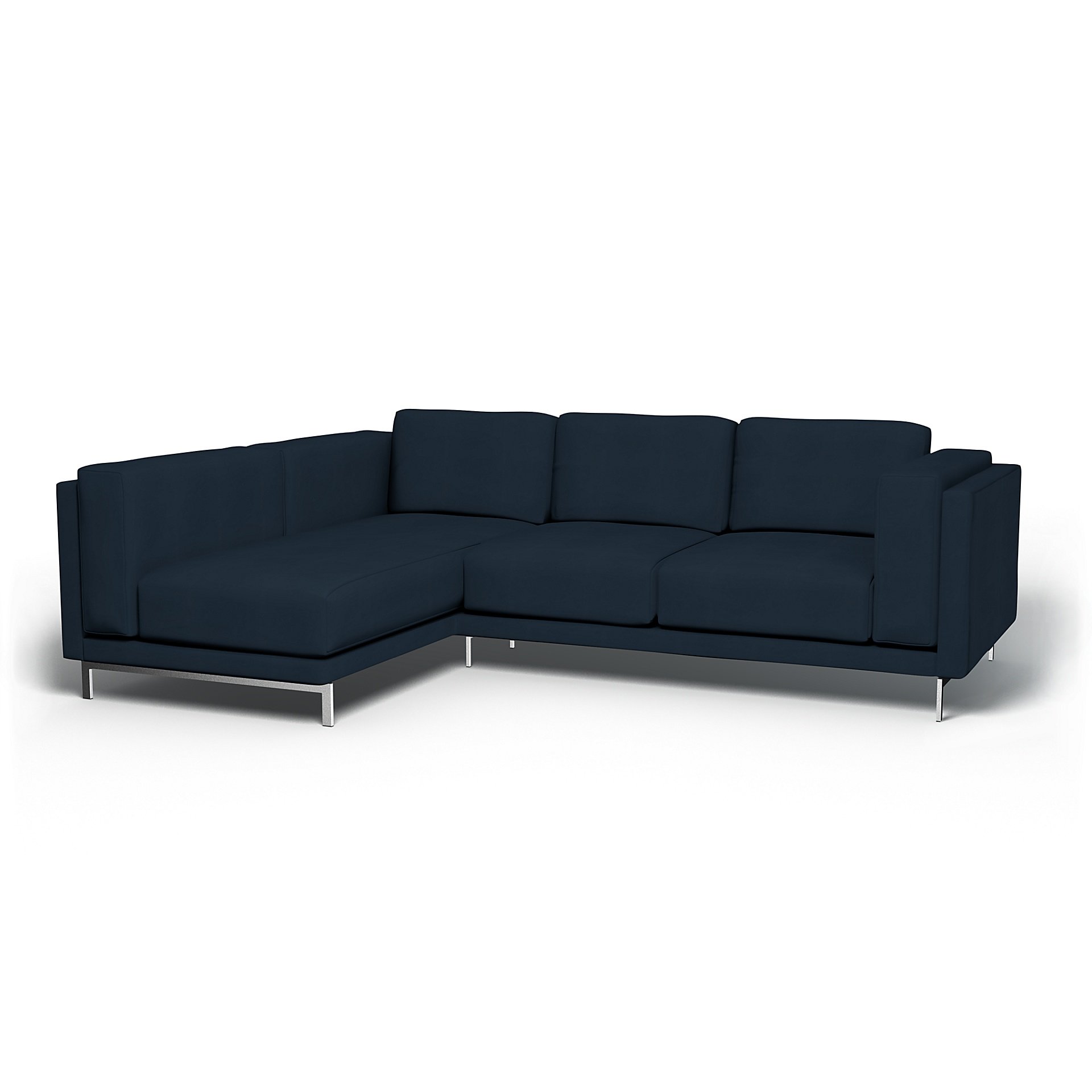 IKEA - Nockeby 3 Seater Sofa with Left Chaise Cover, Navy Blue, Cotton - Bemz