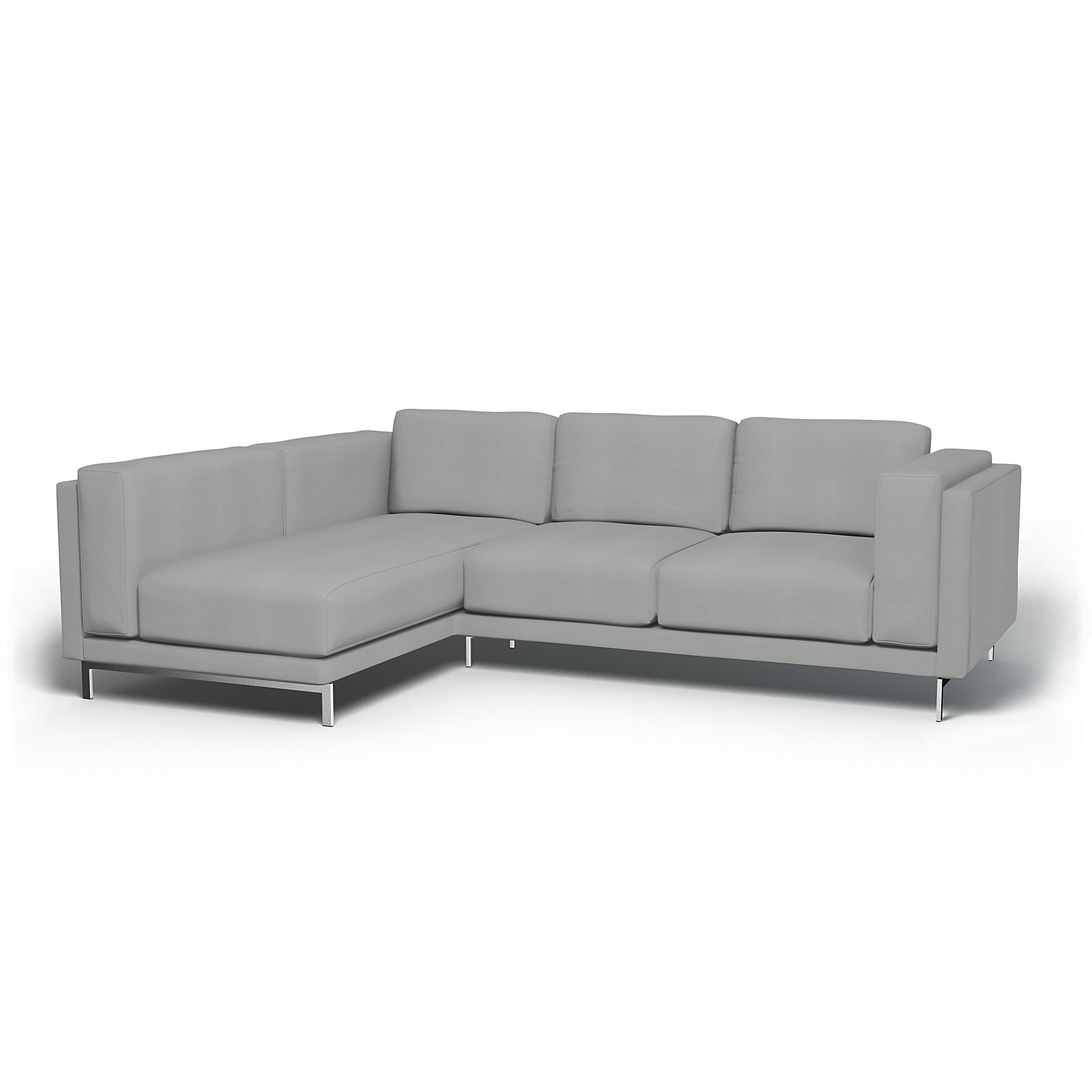 IKEA - Nockeby 3 Seater Sofa with Left Chaise Cover, Silver Grey, Cotton - Bemz