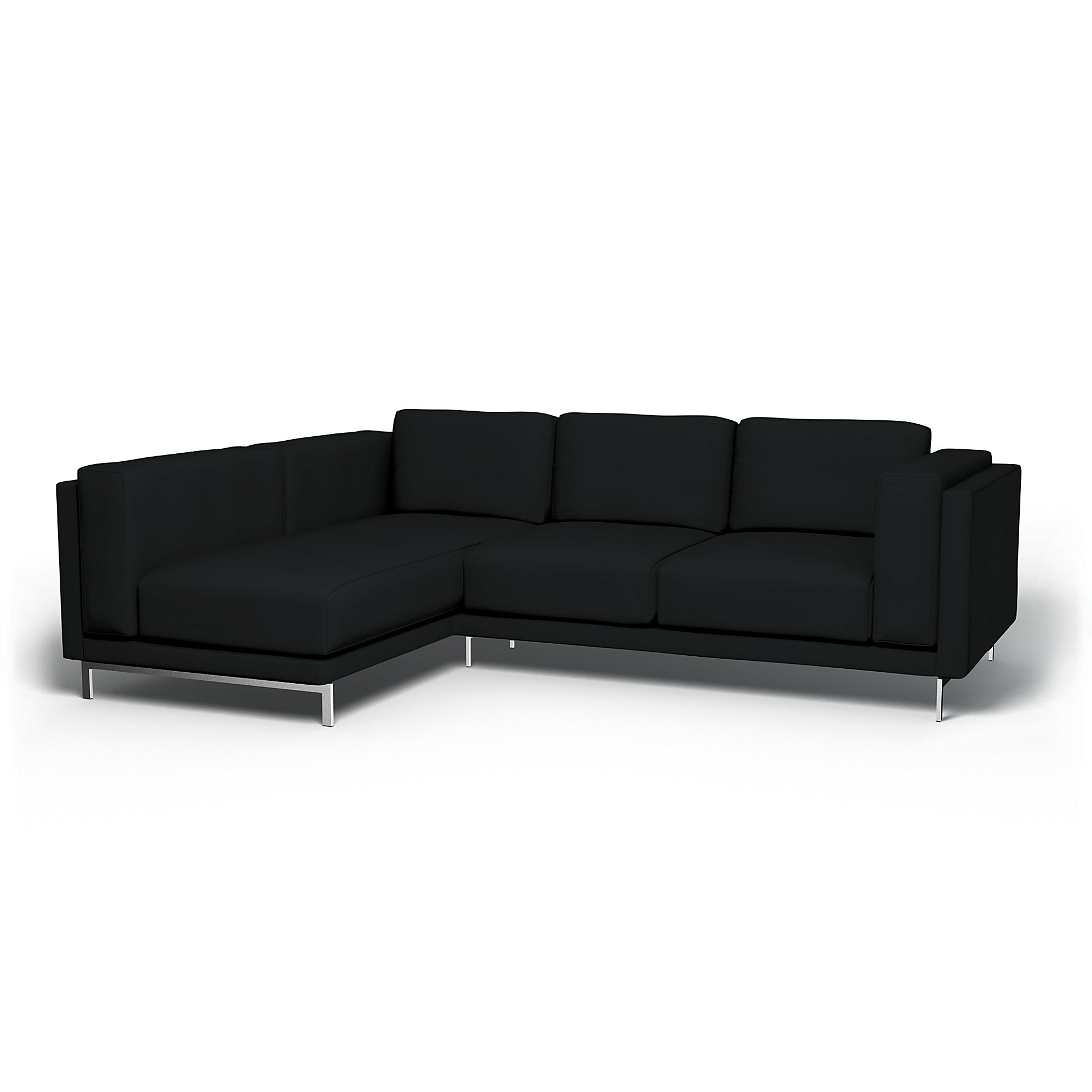 IKEA - Nockeby 3 Seater Sofa with Left Chaise Cover, Jet Black, Cotton - Bemz