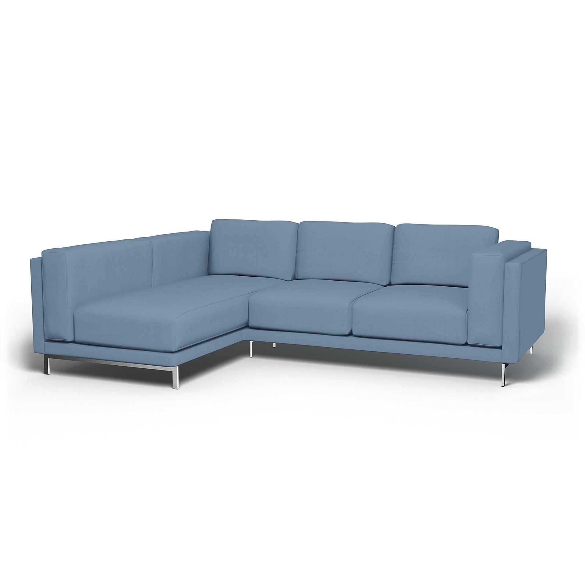 IKEA - Nockeby 3 Seater Sofa with Left Chaise Cover, Dusty Blue, Cotton - Bemz