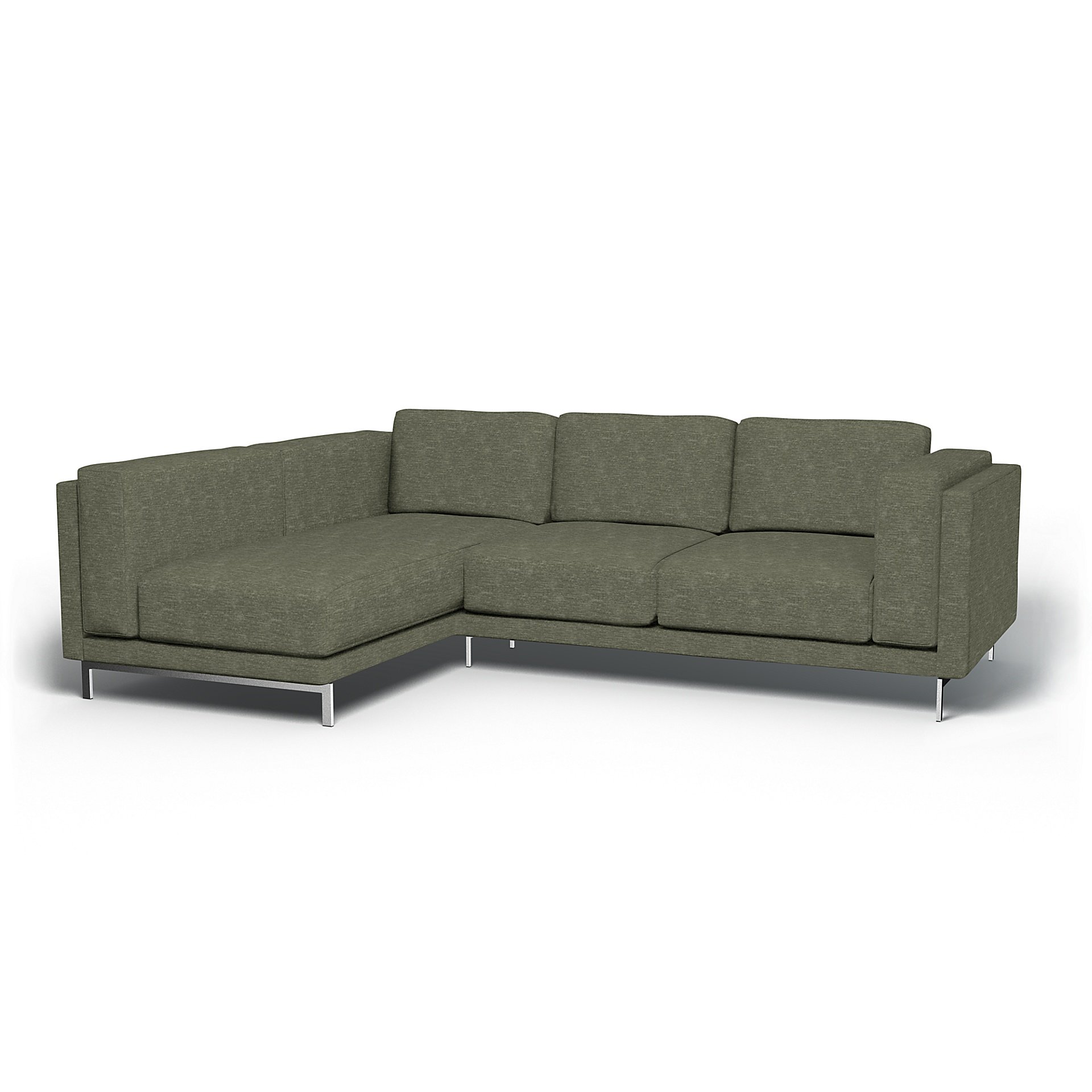 IKEA - Nockeby 3 Seater Sofa with Left Chaise Cover, Green Grey, Velvet - Bemz