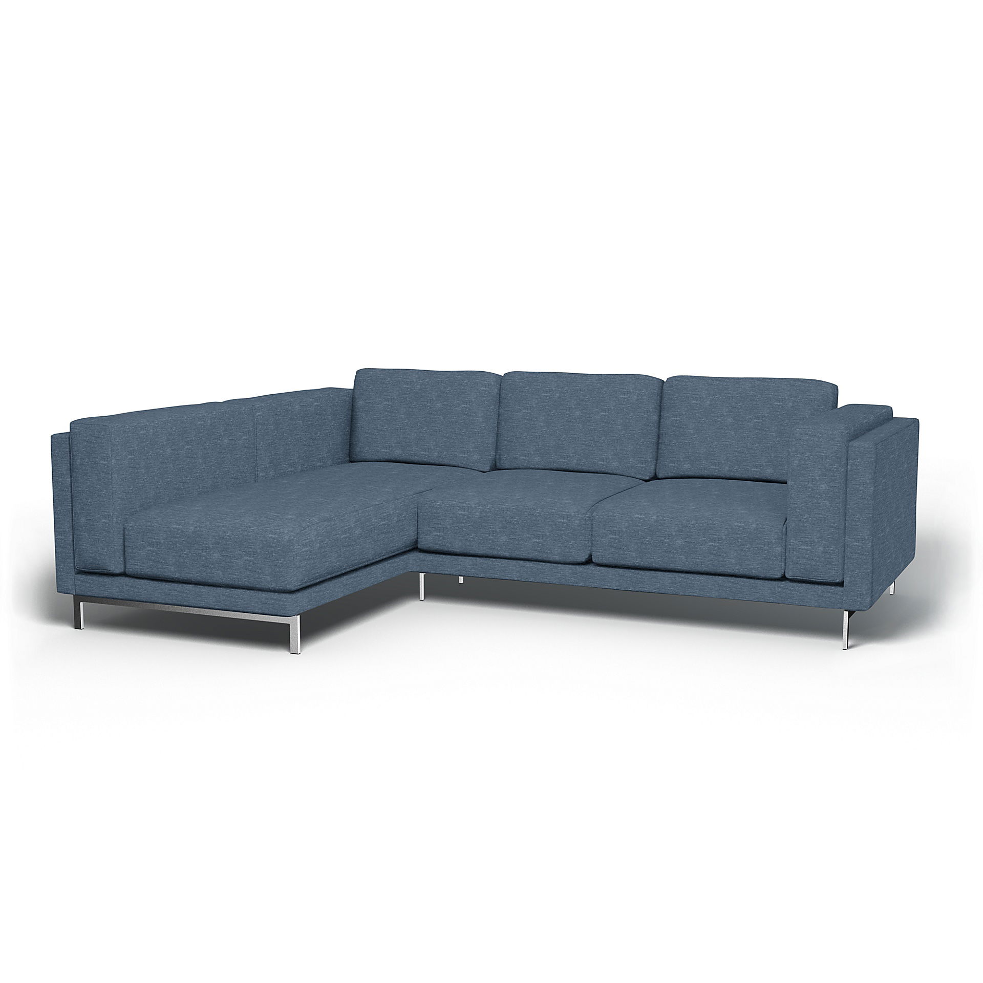 IKEA - Överdrag till Nockeby 3-sitssoffa med vänster schäslong, Mineral Blue, Sammet - Bemz