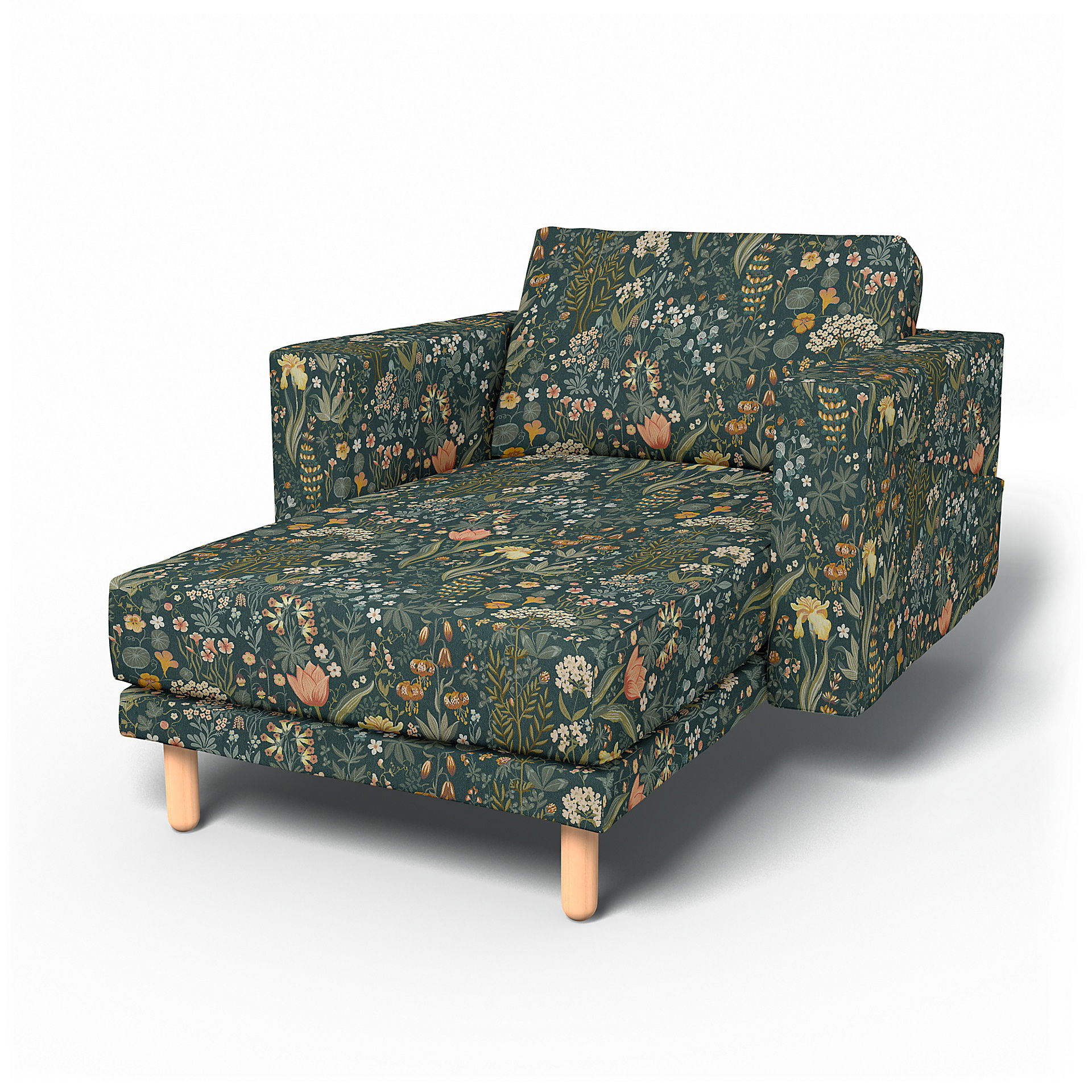 IKEA - Norsborg Stand Alone Chaise with Arms Cover, Blomsterhav Dark, BEMZ x BORÅSTAPETER COLLECTION - Bemz