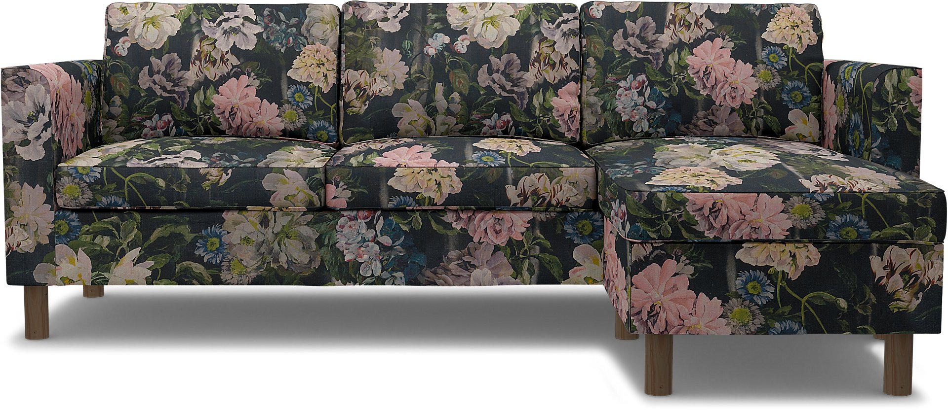 IKEA - Parup 3 Seater with chaise longue, Delft Flower - Graphite, Linen - Bemz