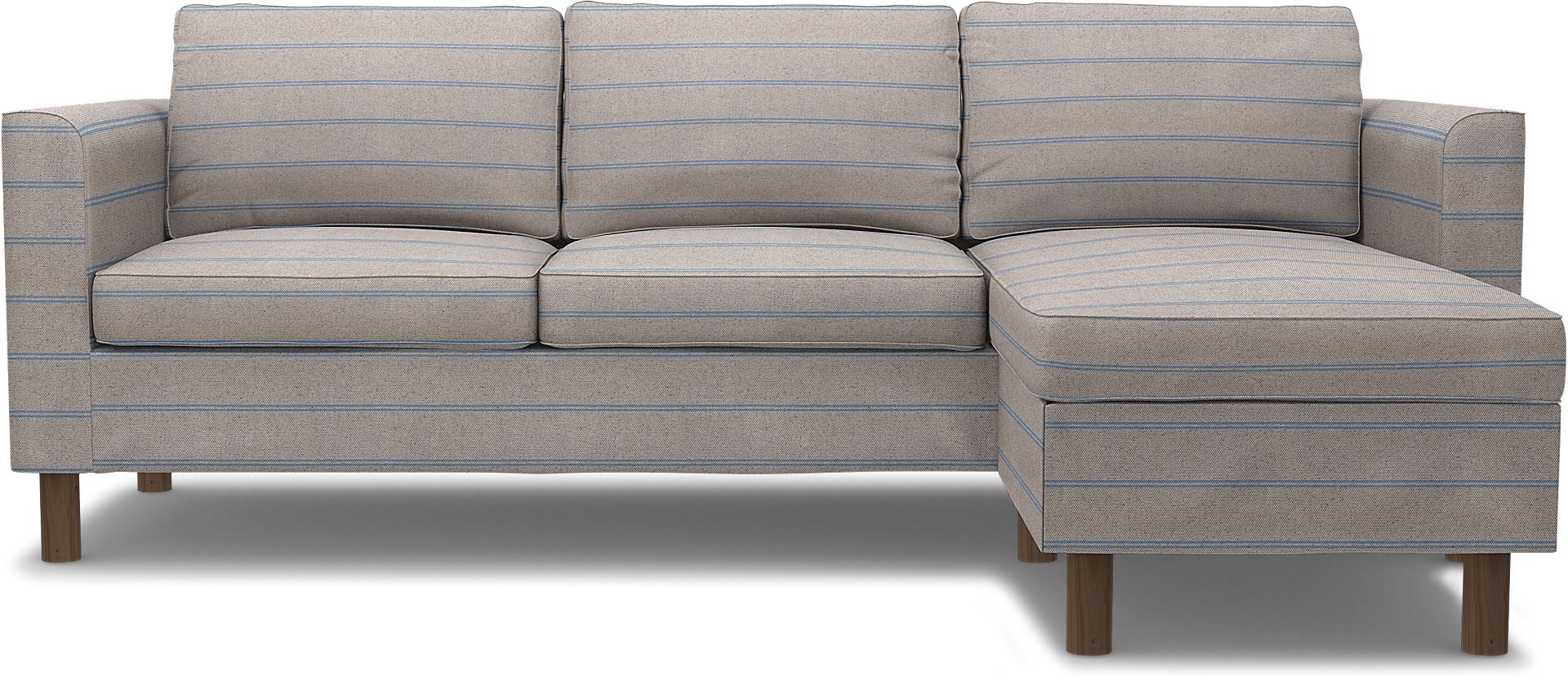 IKEA - Parup 3 Seater with chaise longue, Blue Stripe, Cotton - Bemz