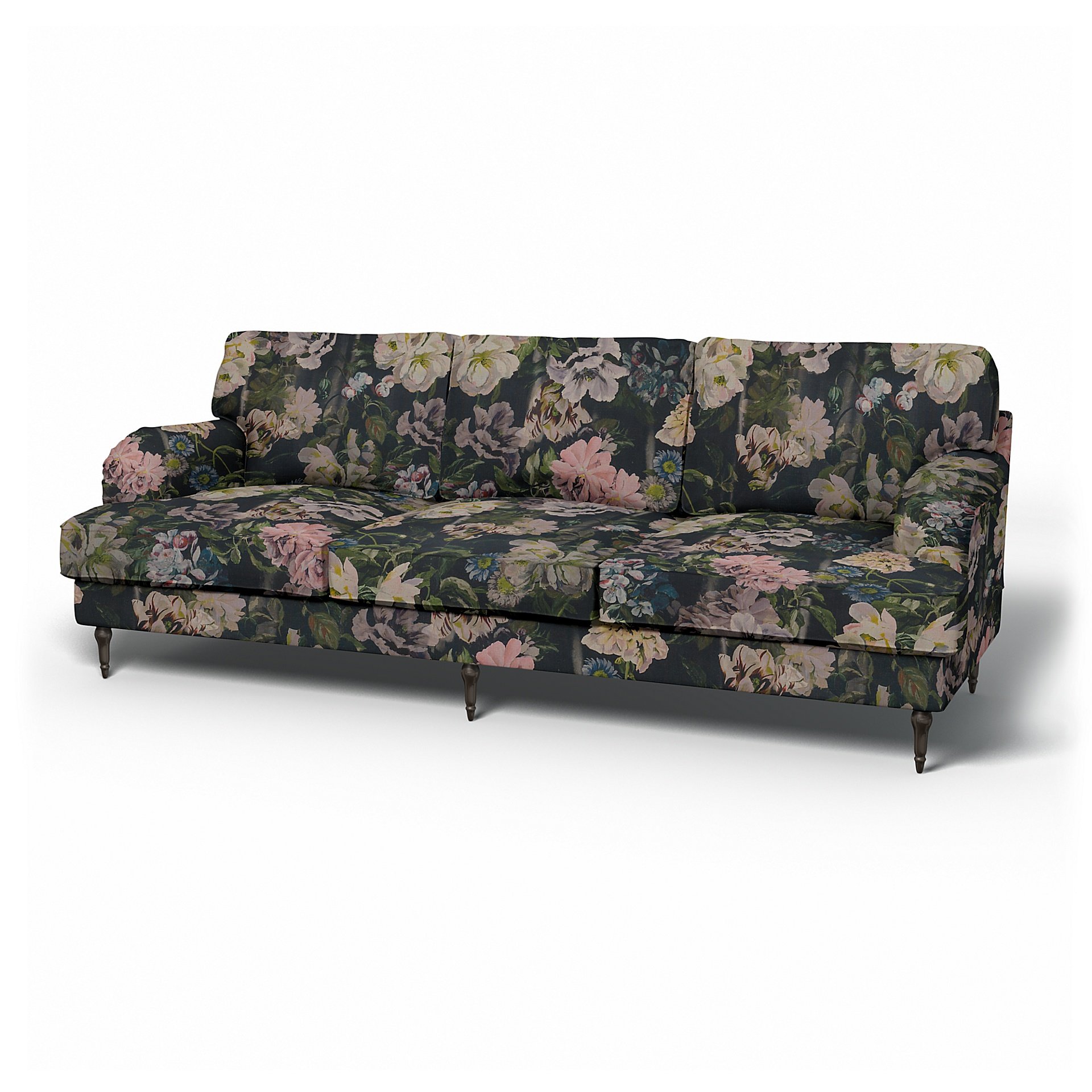 IKEA - Stocksund 3.5 Seater Sofa Cover, Delft Flower - Graphite, Linen - Bemz