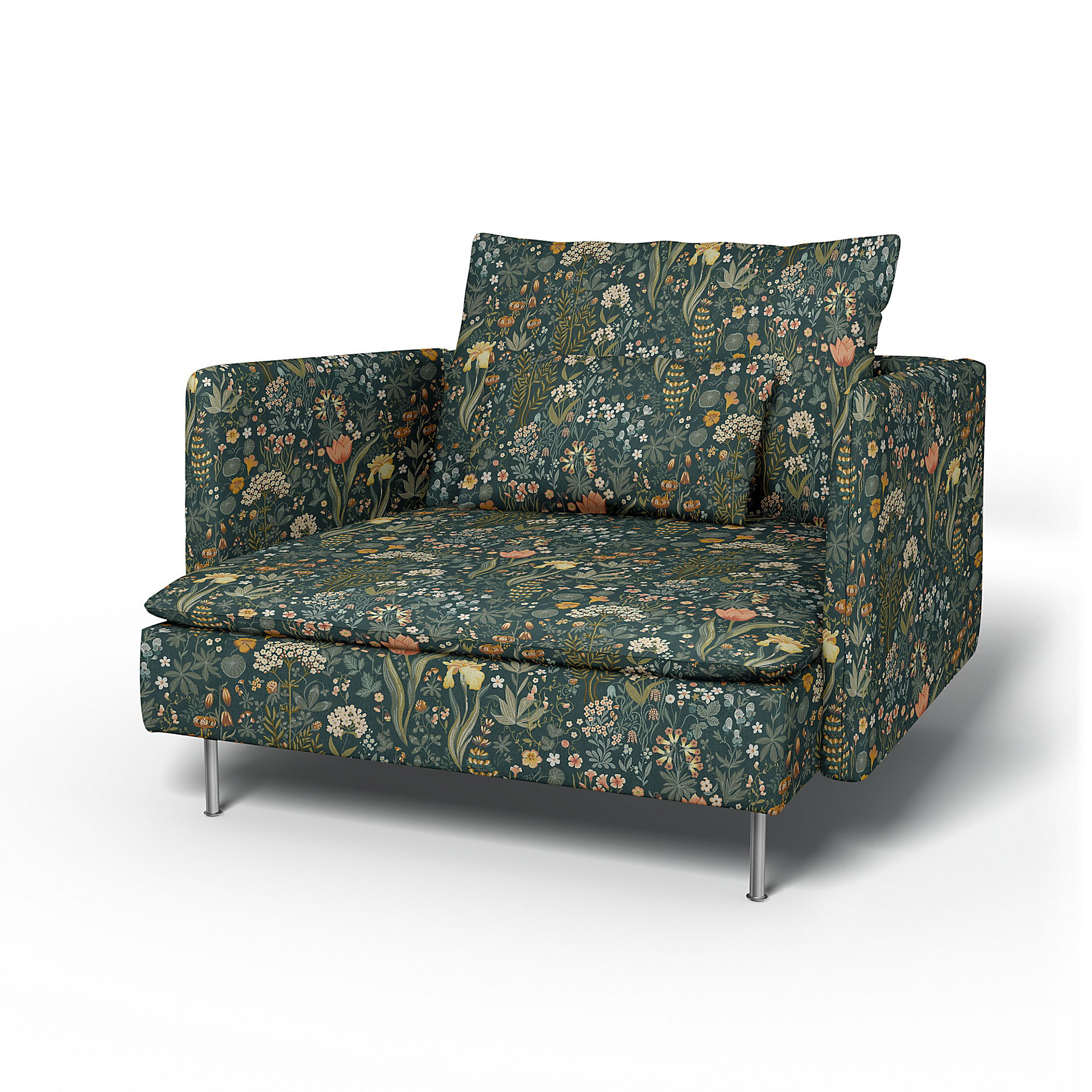 IKEA - Överdrag till Söderhamn fåtölj, Blomsterhav Dark, BEMZ x BORÅSTAPETER COLLECTION - Bemz