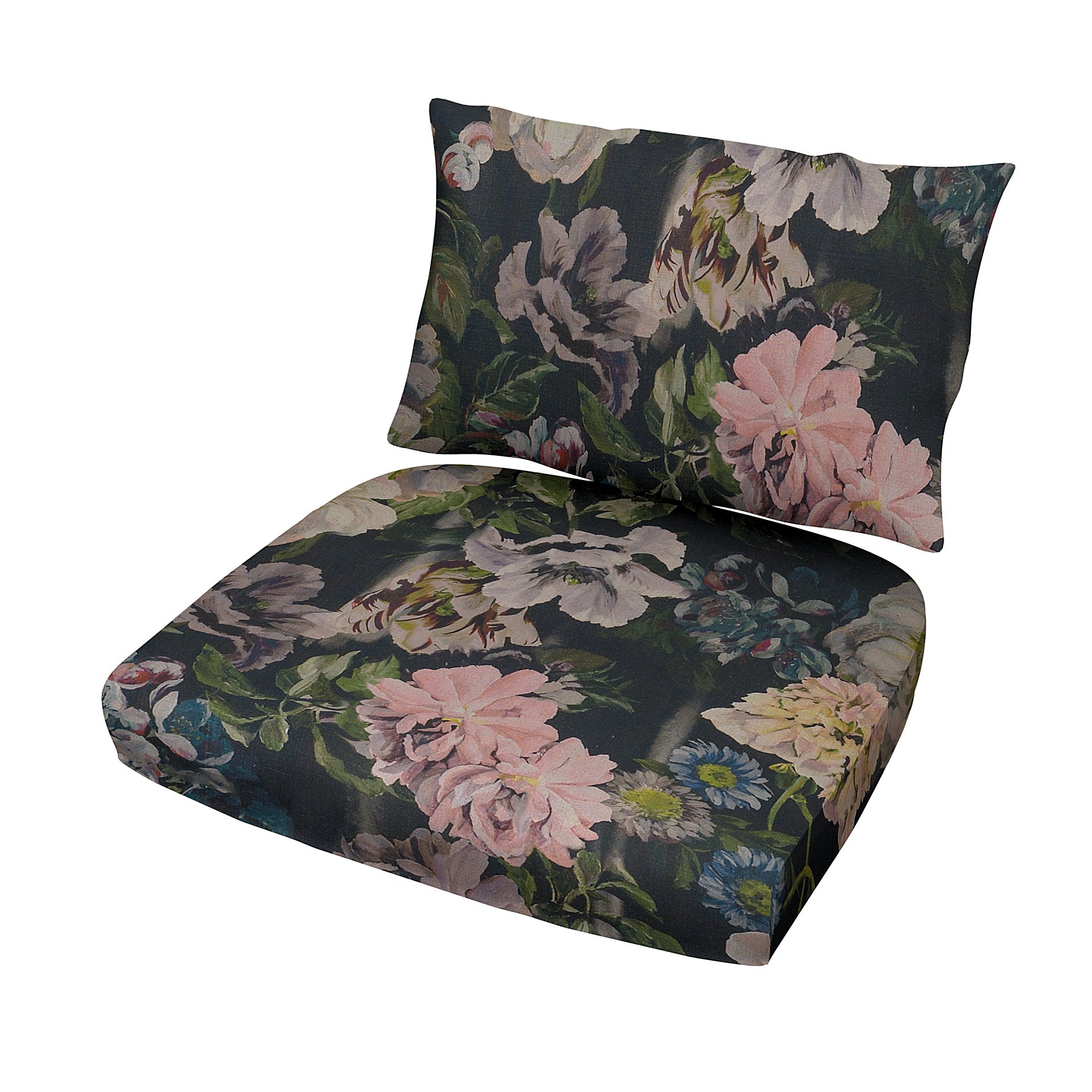 IKEA - Stockholm Rattan Chair Cushion Cover Set, Delft Flower - Graphite, Linen - Bemz