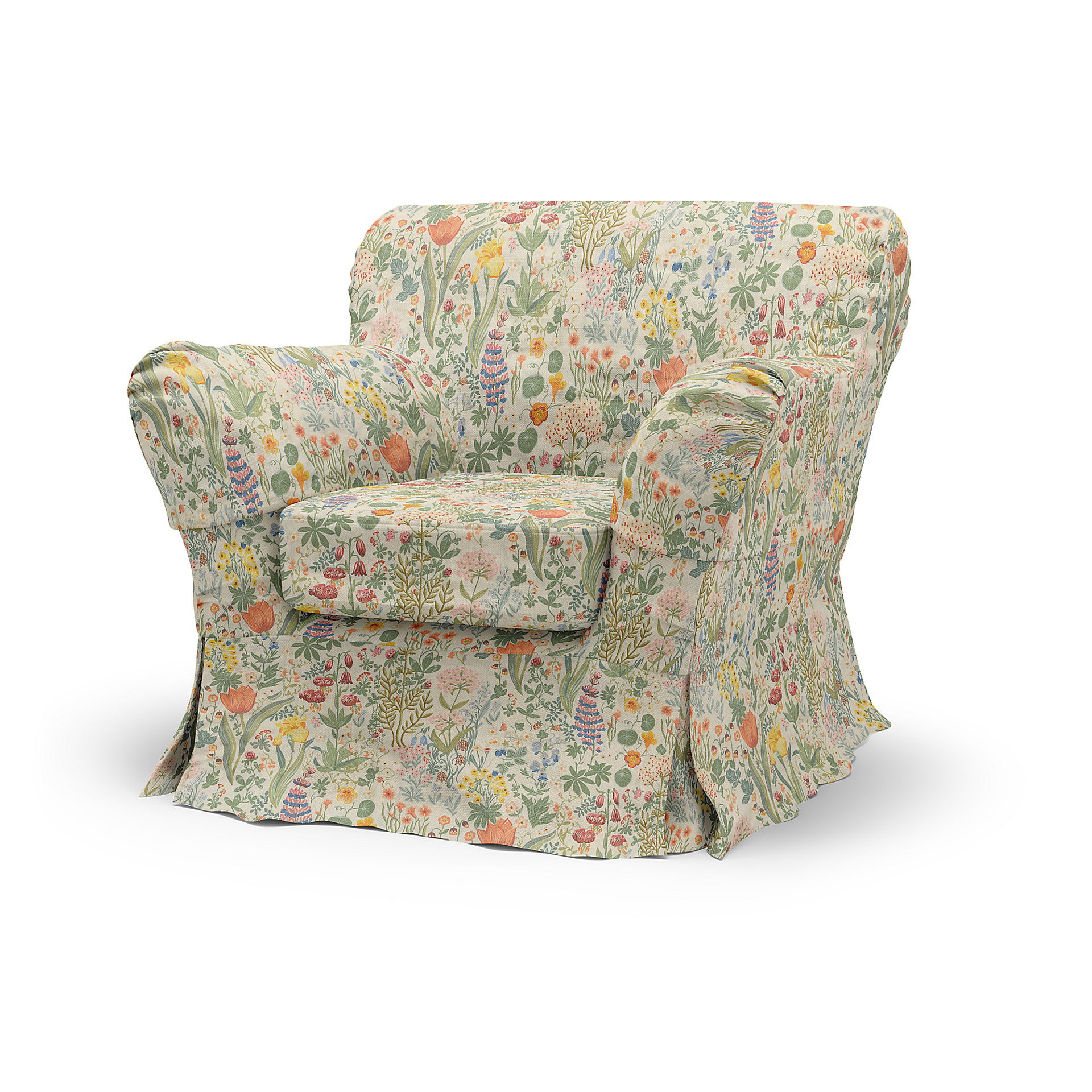 IKEA - Överdrag till Tomelilla fåtölj med låg rygg (liten modell) Loose Fit, Blomsterhav Light, BEMZ x BORÅSTAPETER COLLECTION - Bemz
