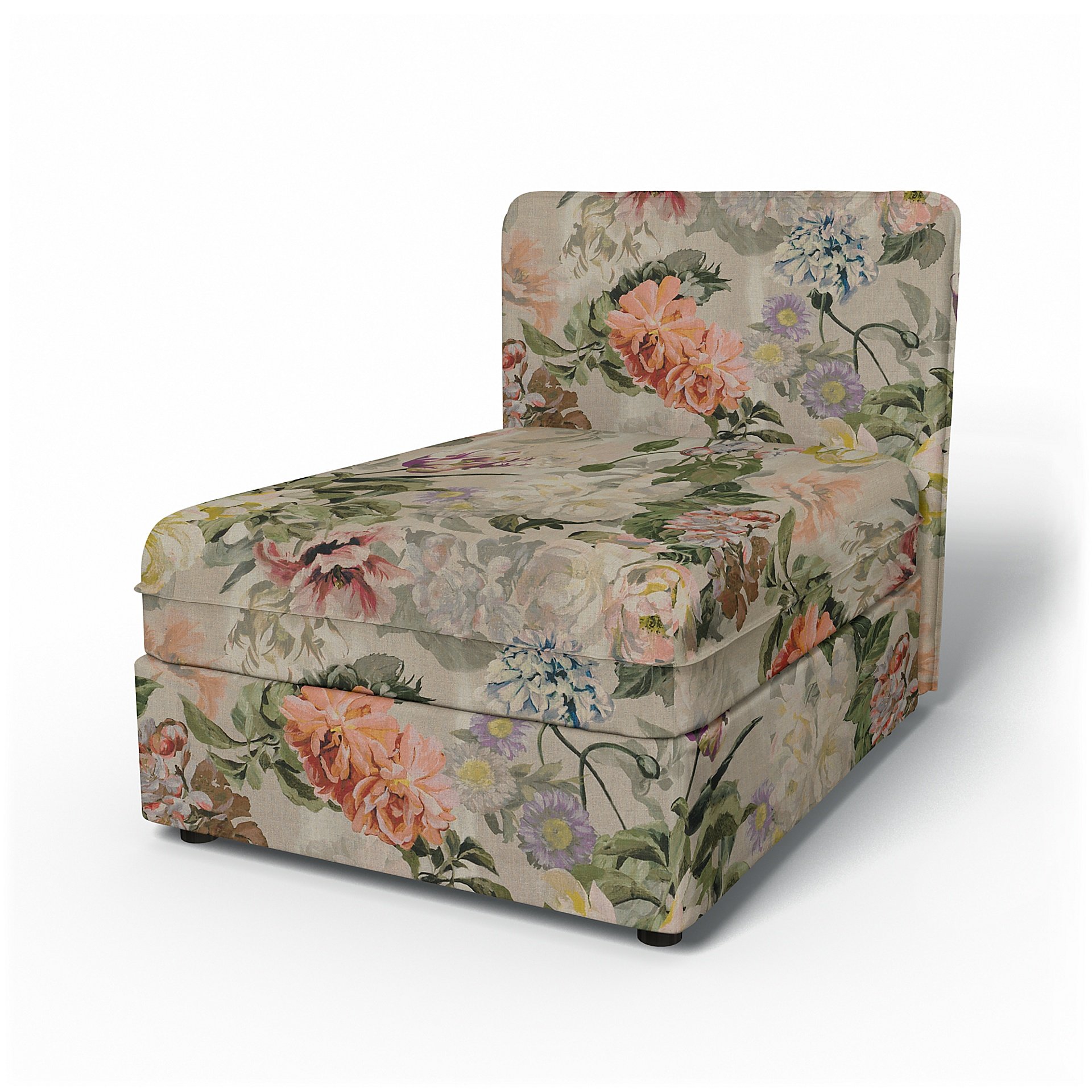 IKEA - Vallentuna Seat Module with Low Back Cover 80x100cm 32x39in, Delft Flower - Tuberose, Linen -