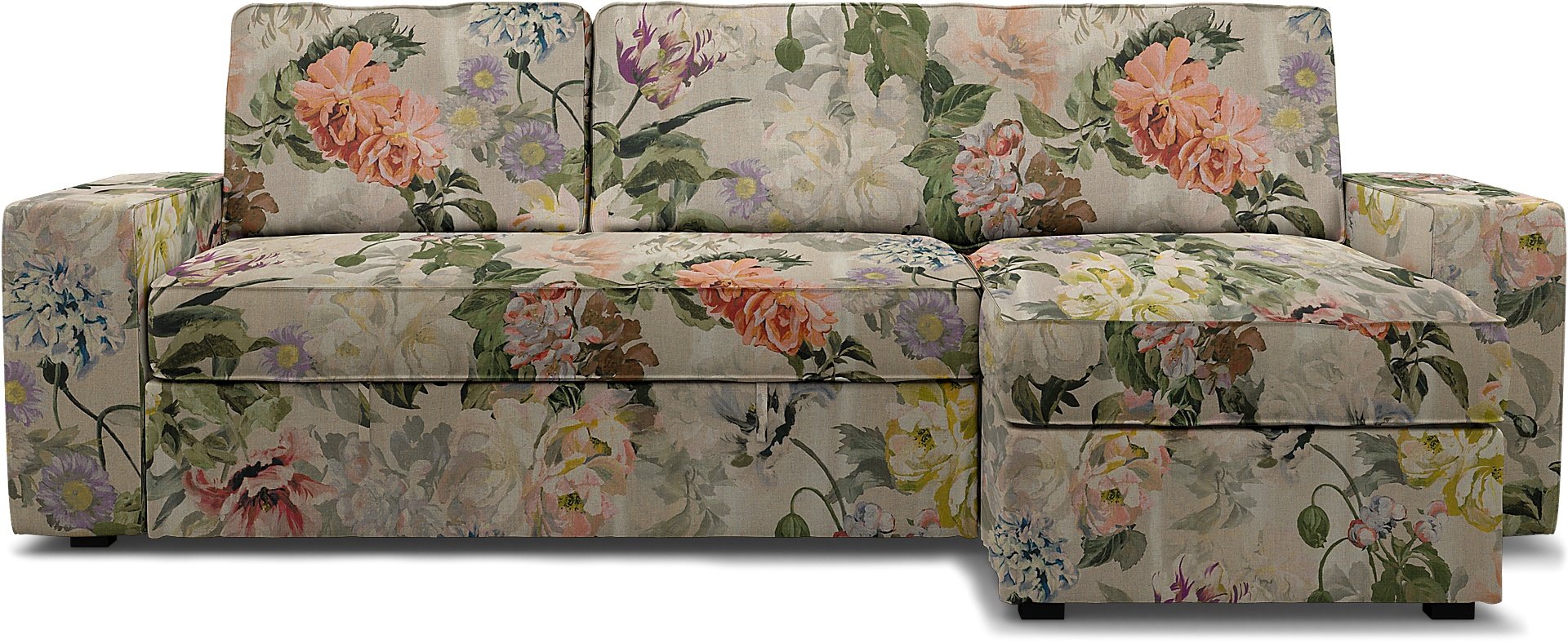 IKEA - Vilasund sofa bed with chaise cover, Delft Flower - Tuberose, Linen - Bemz