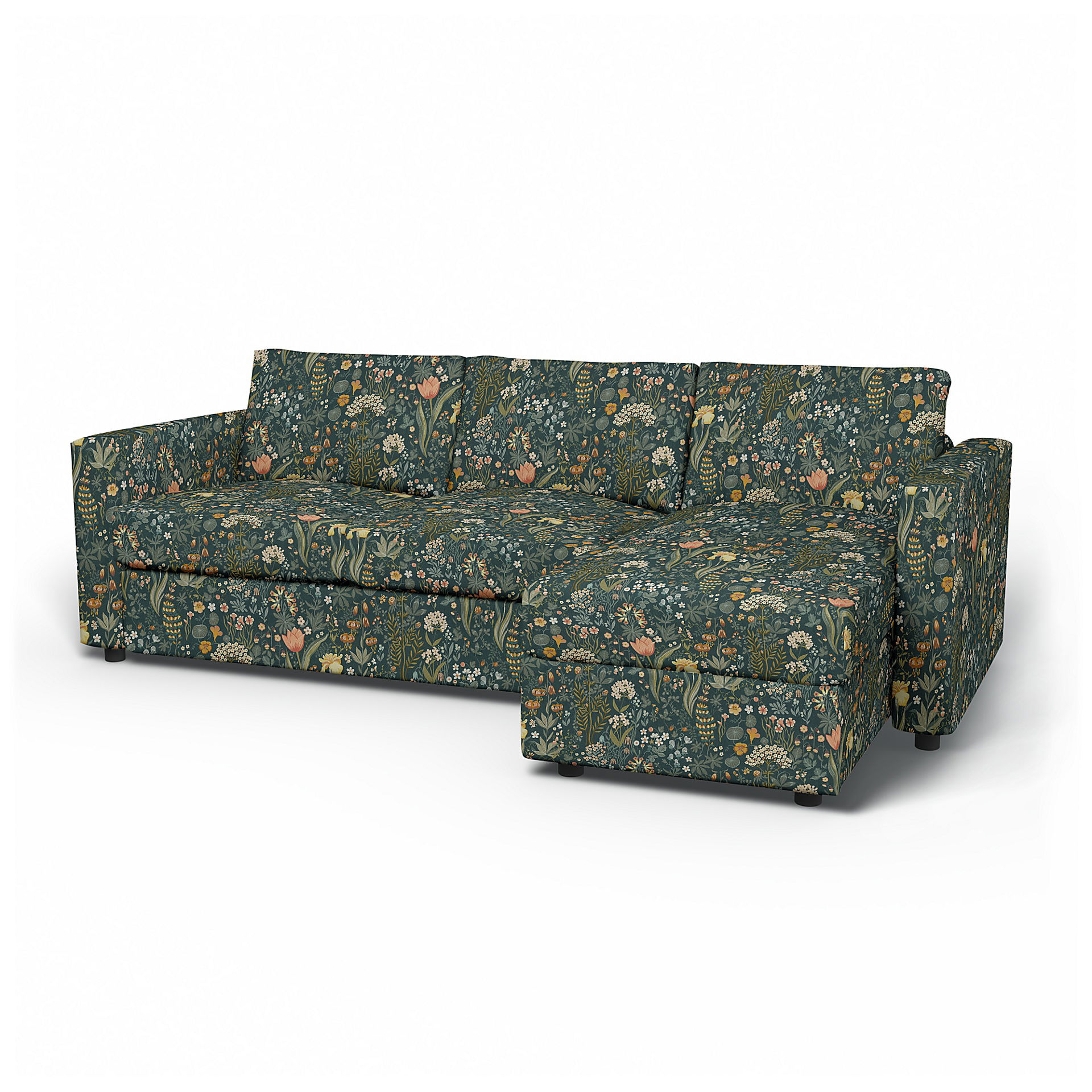 IKEA - Överdrag till Vimle 2-sitssoffa med schäslong, Blomsterhav Dark, BEMZ x BORÅSTAPETER COLLECTION - Bemz