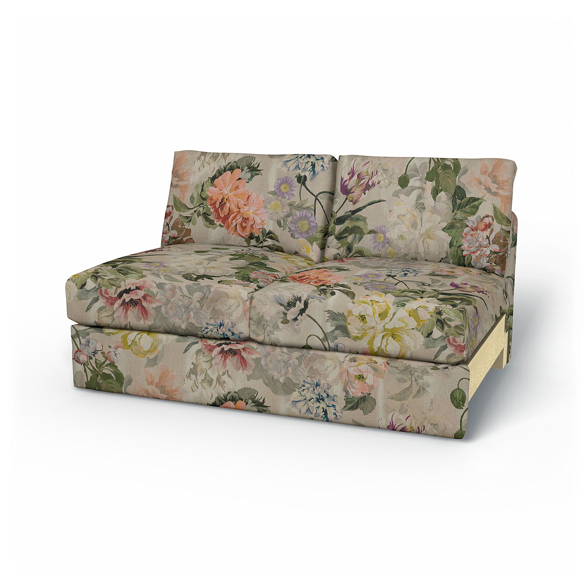 IKEA - Vimle 2 seater bed sofa without armrests, Delft Flower - Tuberose, Linne - Bemz